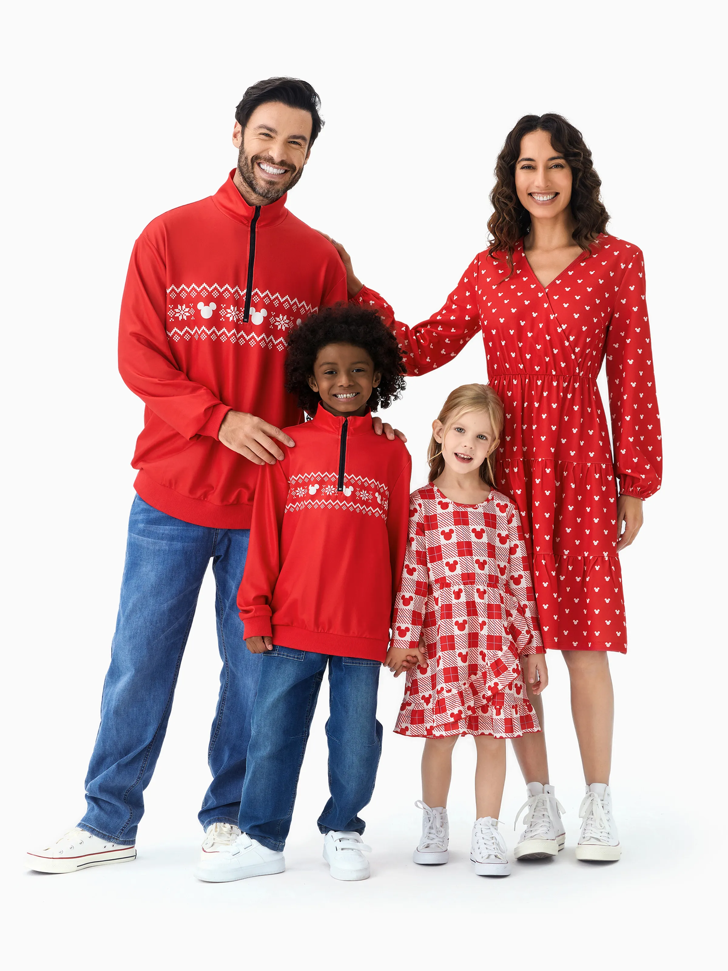 

Disney Mickey and Friends Family matching 1pc Naia™ Christmas Red And White Checkered Pattern Zipper Top/Dress/Jumpsuit