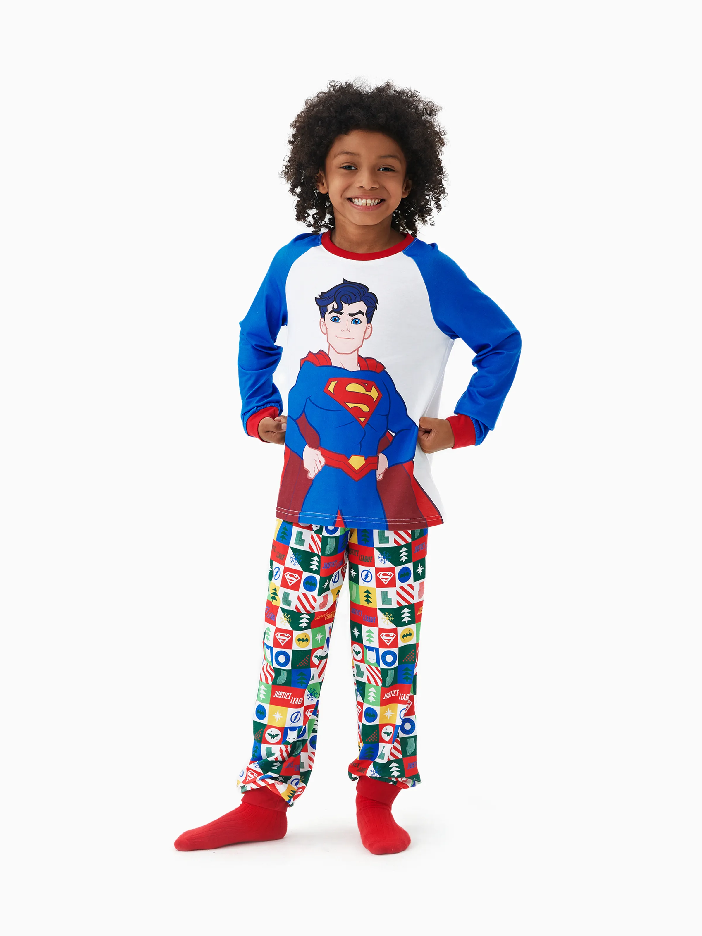 Justice League Family Passende 2-teilige Weihnachtscharakter Colorblock Pyjamas Set (schwer Entflammbar)