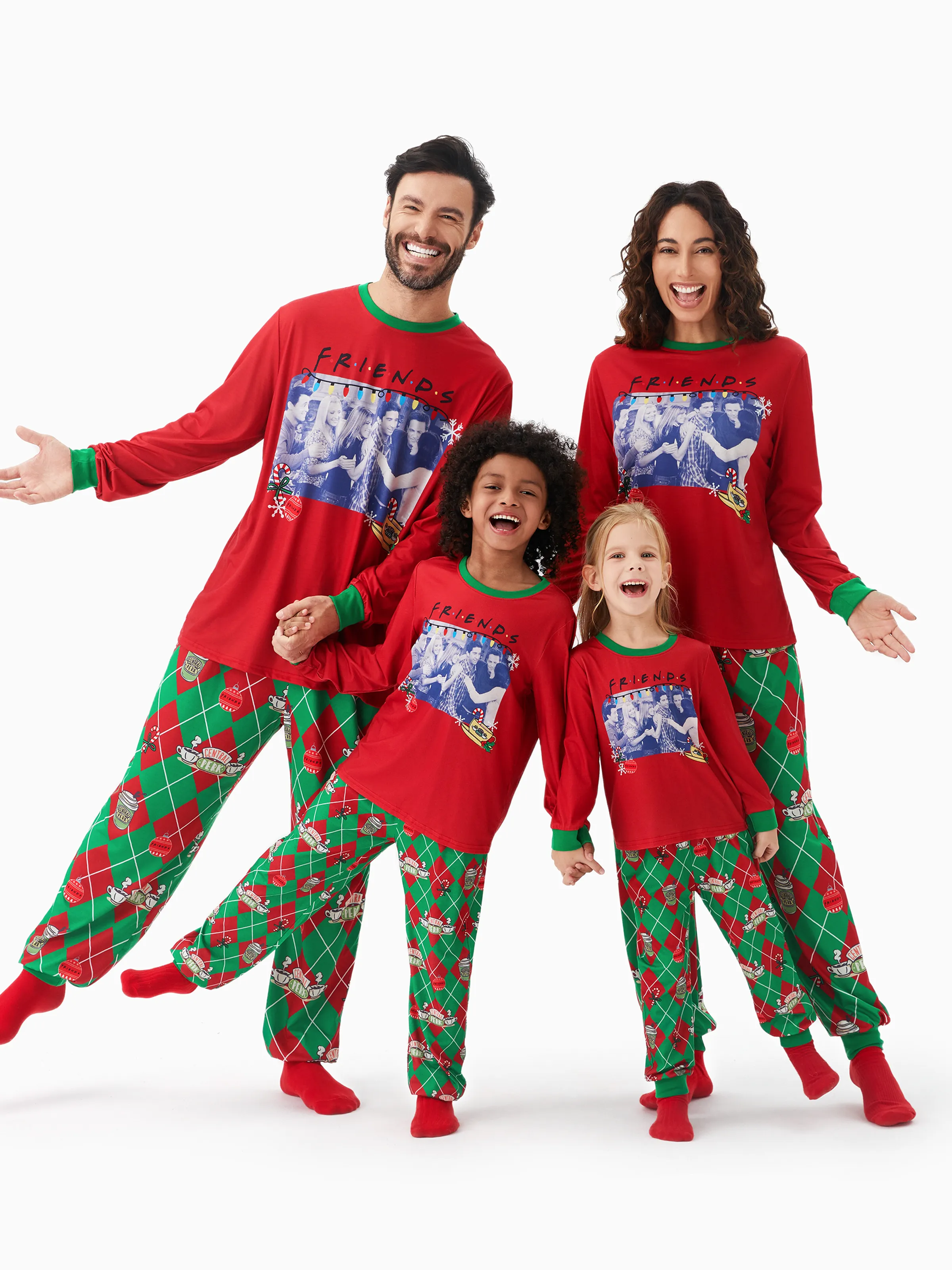 Freunde Familie passende Filmszene Print Weihnachten Langarm-Pyjama-Set (schwer entflammbar)