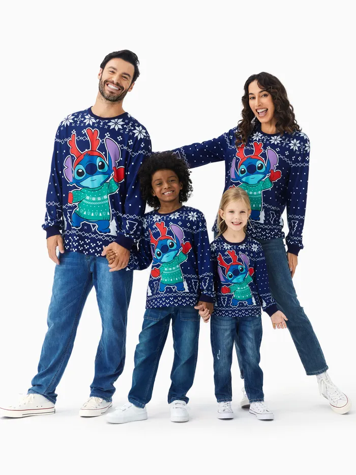 Disney Stitch Family matching Christmas Character Snowflake Pattern Long-sleeve Top 