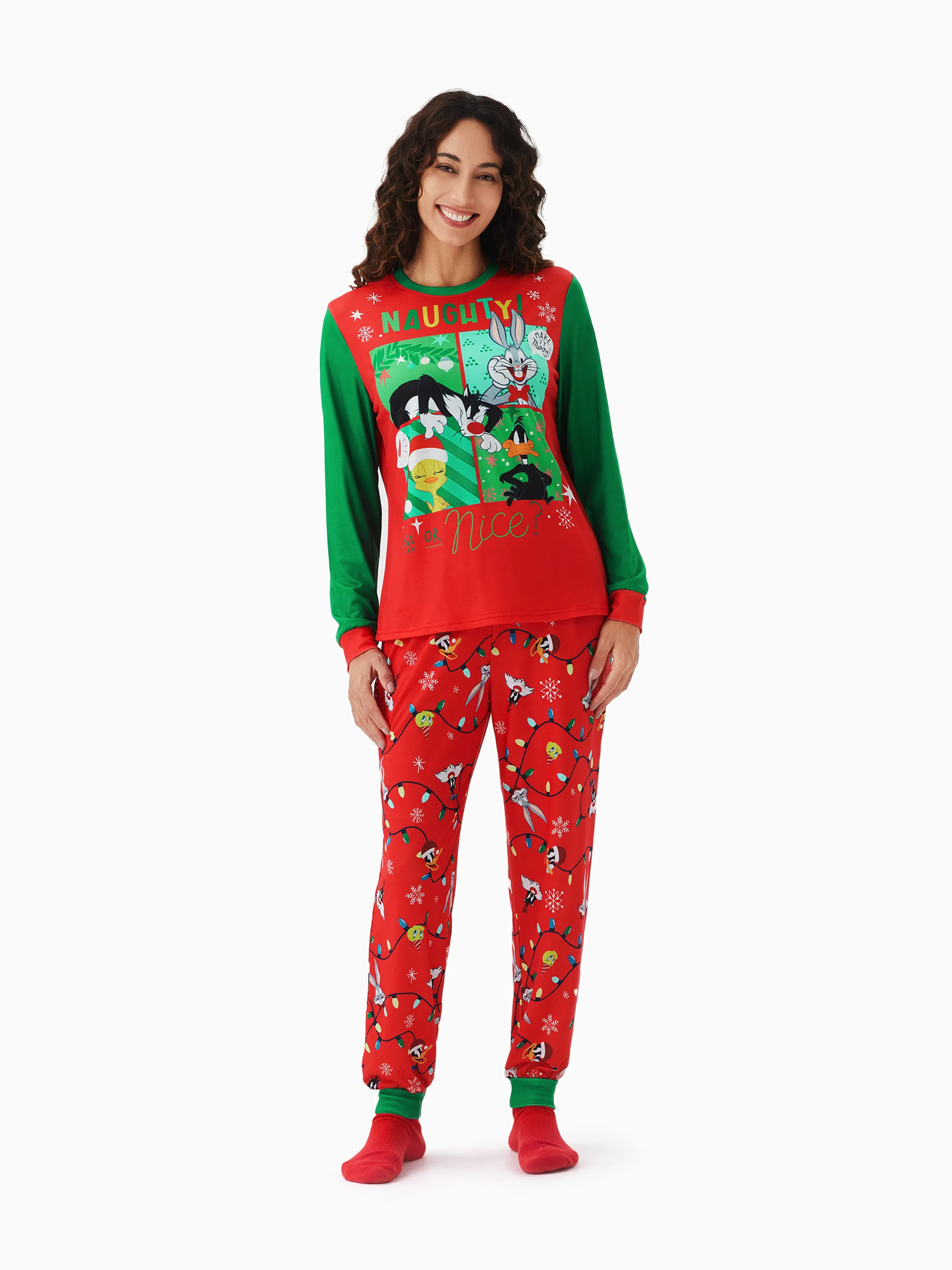 

Looney Tunes Family matching Christmas Pattern Colorblock Pajama Set (Flame Resistant)