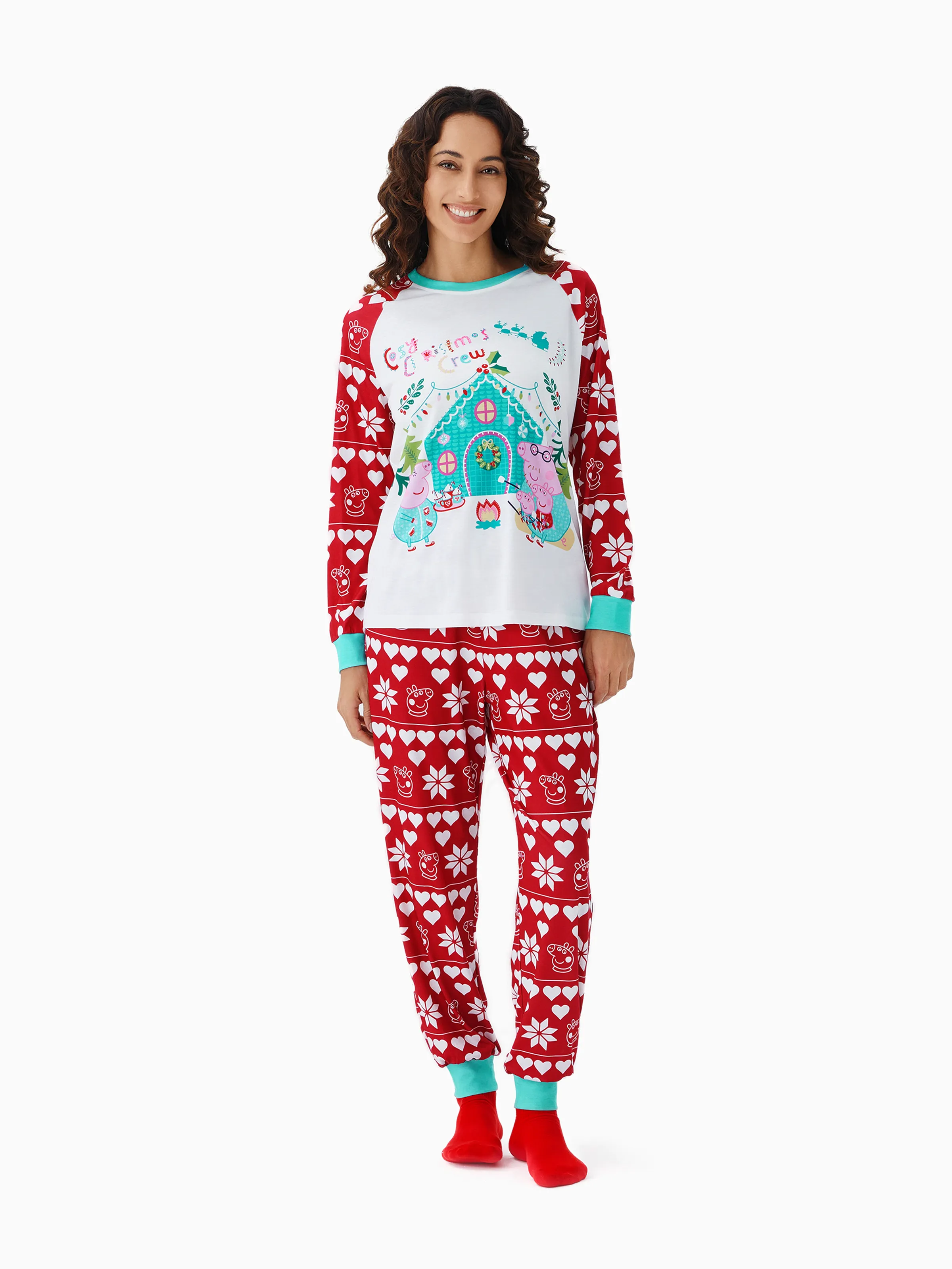 

Peppa Pig Family matching Christmas Heart Snowflake Pattern Colorblock Pajamas Set (Flame Resistant)