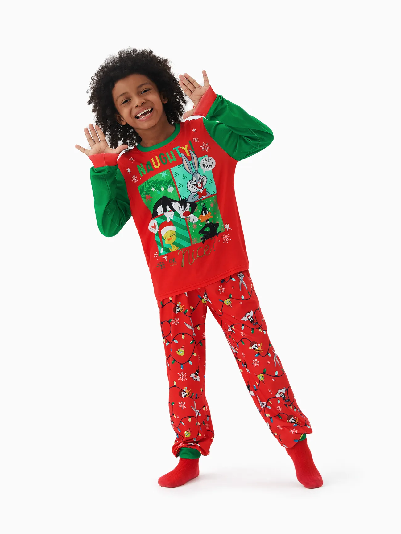 

Looney Tunes Family matching Christmas Pattern Colorblock Pajama Set (Flame Resistant)