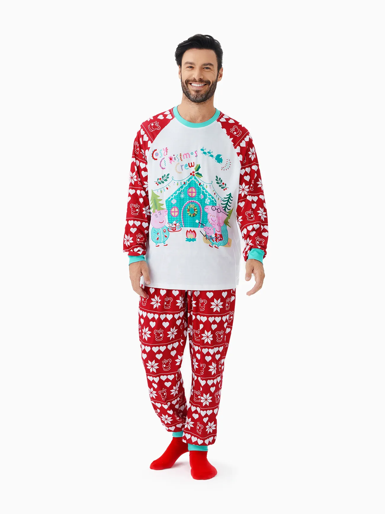 

Peppa Pig Family matching Christmas Heart Snowflake Pattern Colorblock Pajamas Set (Flame Resistant)