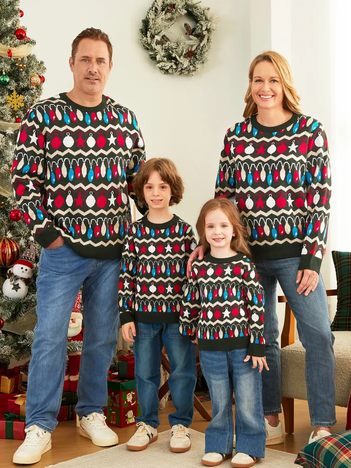 Christmas Family Matching Allover Christmas Light Pattern Long Sleeves Sweater