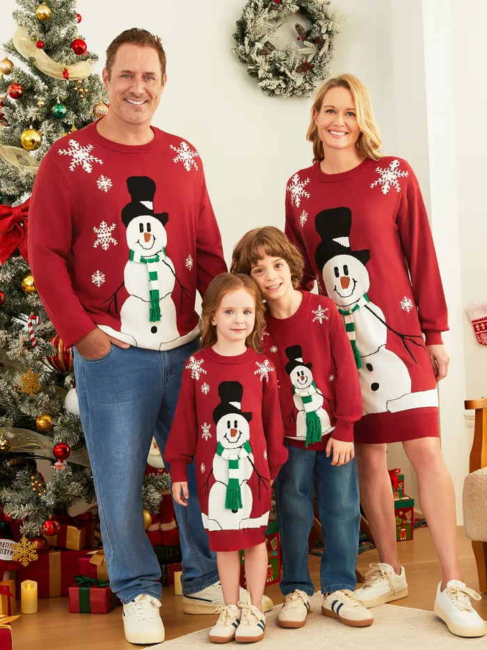 Christmas Family Matching Snowman Snowflake Pattern 3D Scarf Long Sleeves Sweater