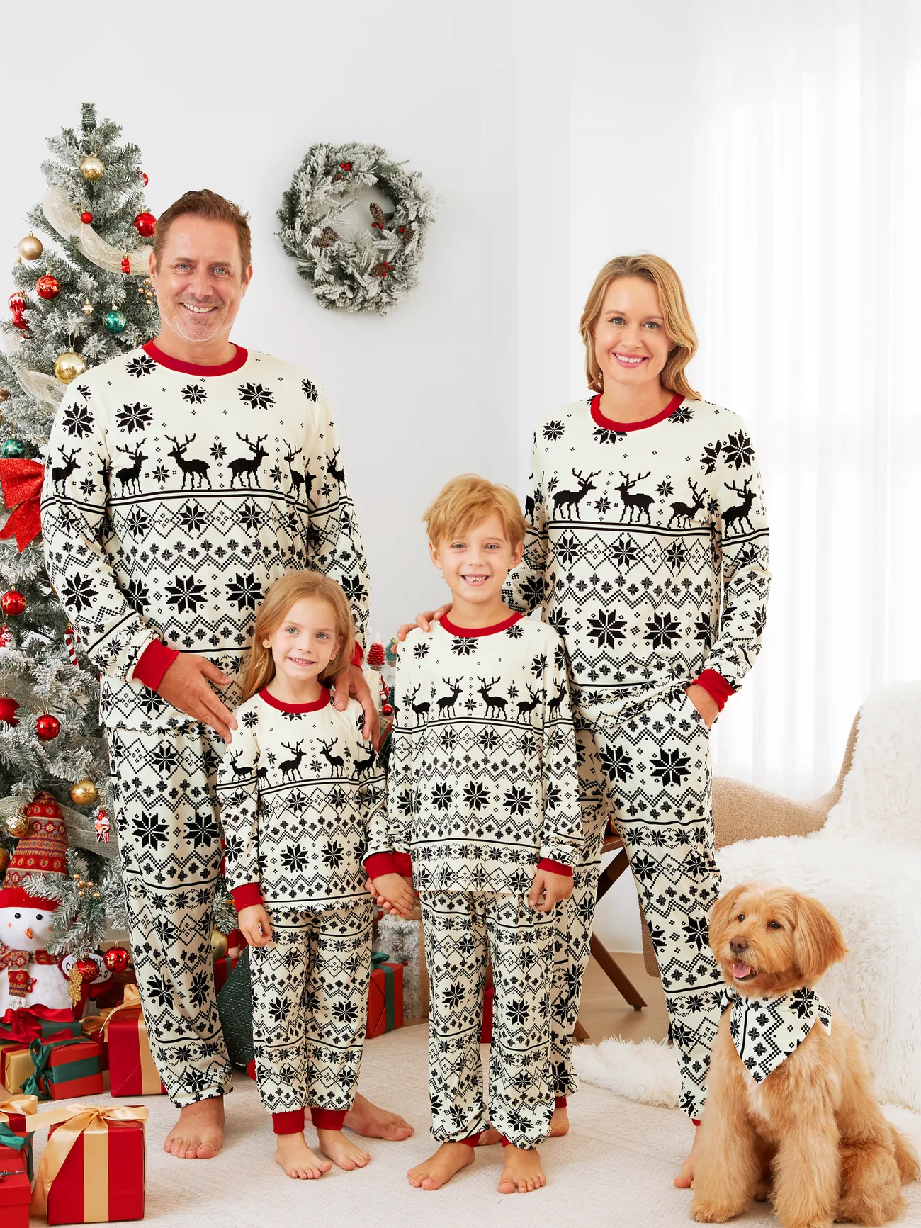 Family Christmas Pajamas - Snowflake/Reindeer PJ Sets with Pockets and Drawstring