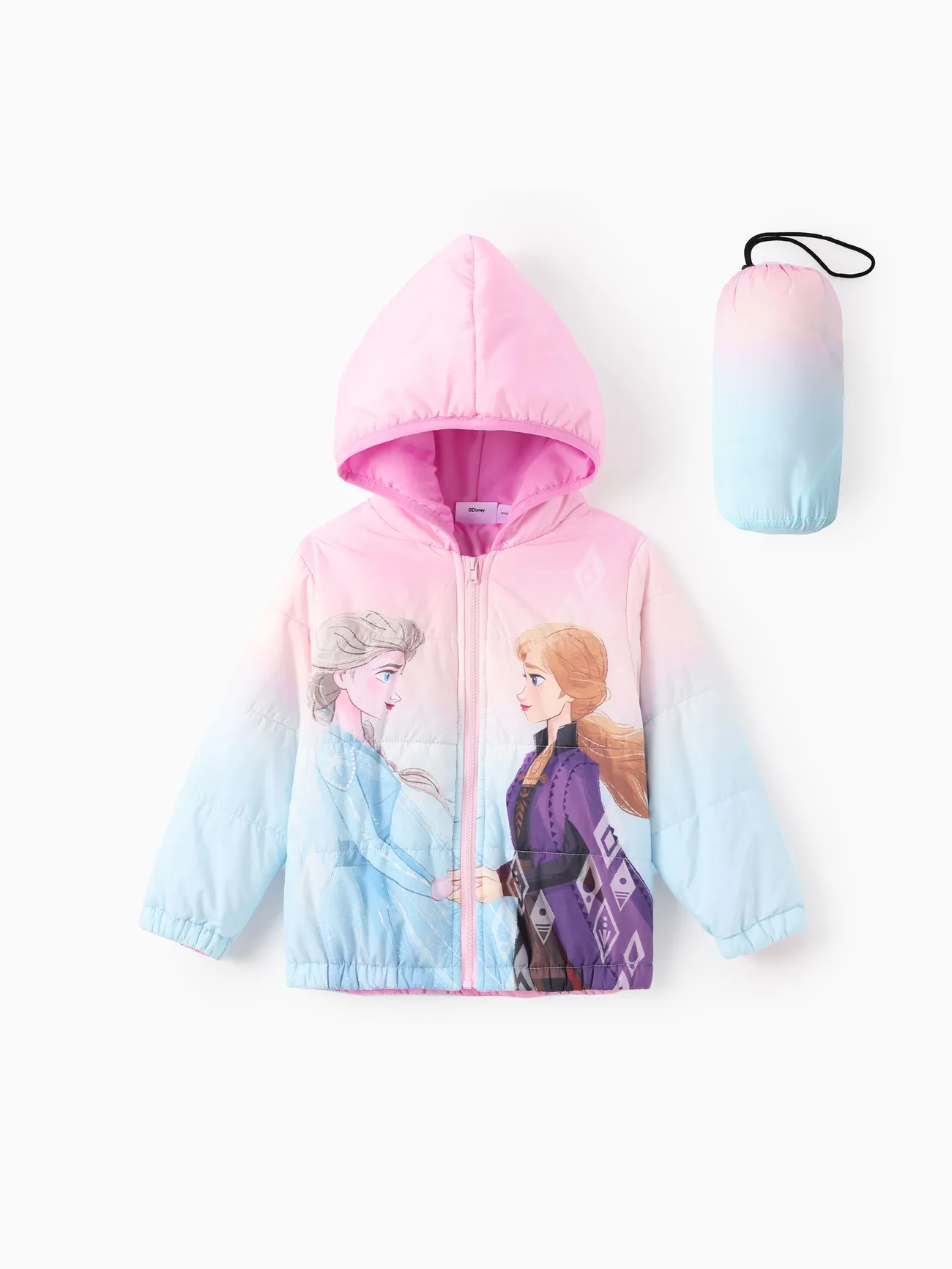 

Disney Frozen Toddler Girl 2pcs Elsa And Anna Gradient/Snowflakes Print Hooded Jacket Coat With Storage Bag