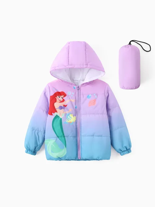 

Disney Princess Toddler Girl 2pcs Cindere/Belle/Ariel Heart/Dots/Gradient Print Hooded Puffer Jacket Coat With Storage Bag