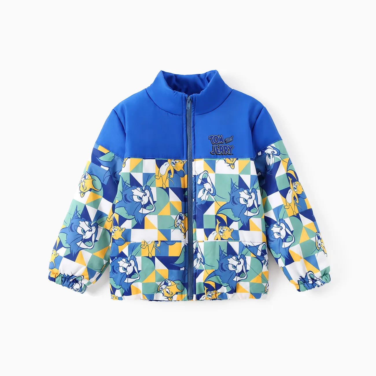 Tom and Jerry Toddler Boy 1pc Character Checkered Splice Puffer Jacket