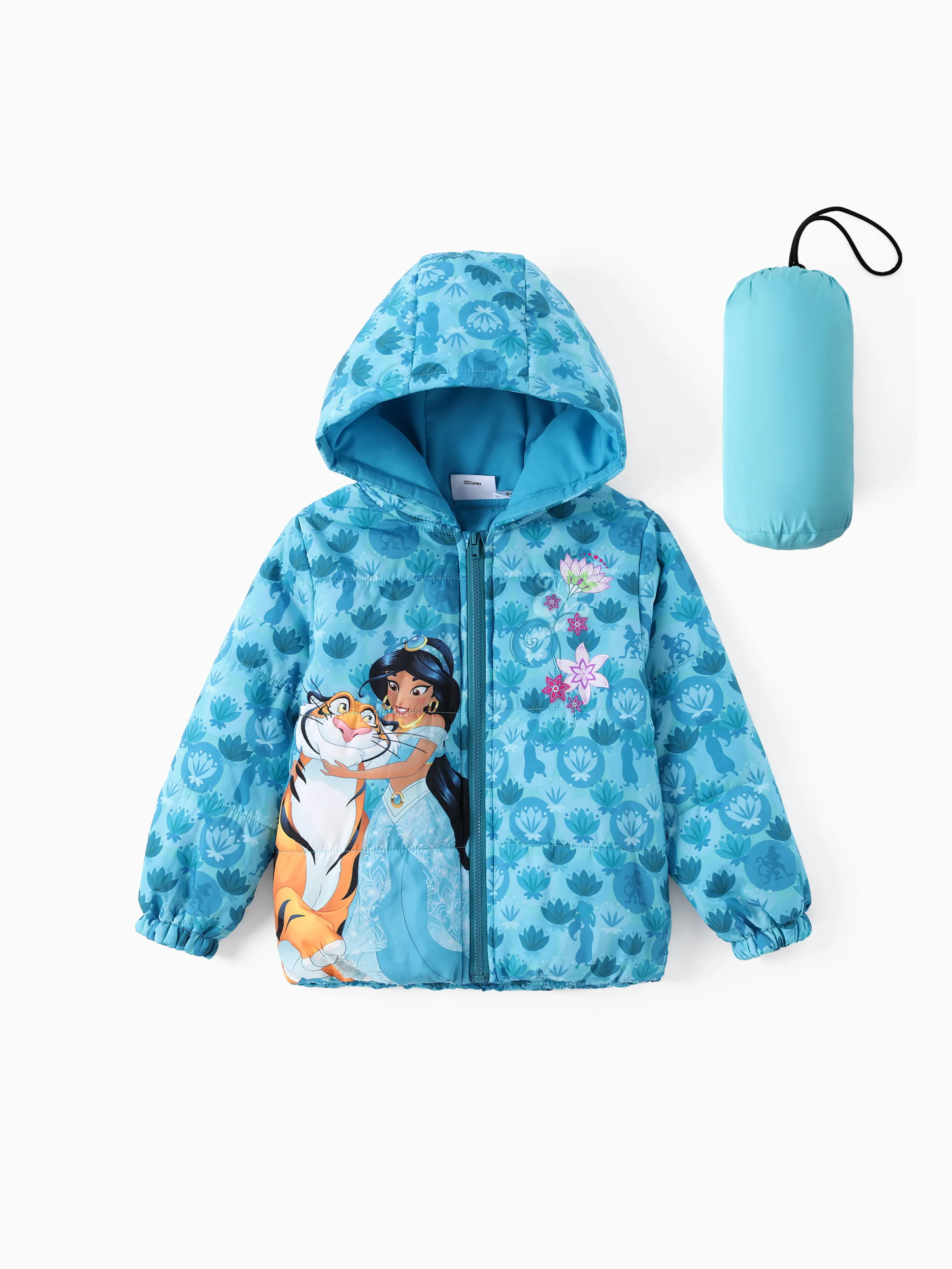 

Disney Princess Toddler Girl 2pcs Cindere/Belle/Ariel Heart/Dots/Gradient Print Hooded Puffer Jacket Coat With Storage Bag