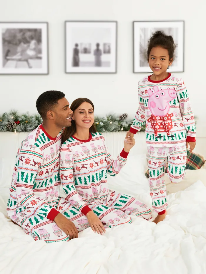 Peppa Pig Christmas Family Matching Character Print Long-sleeve Pajamas Sets(Flame Resistant)