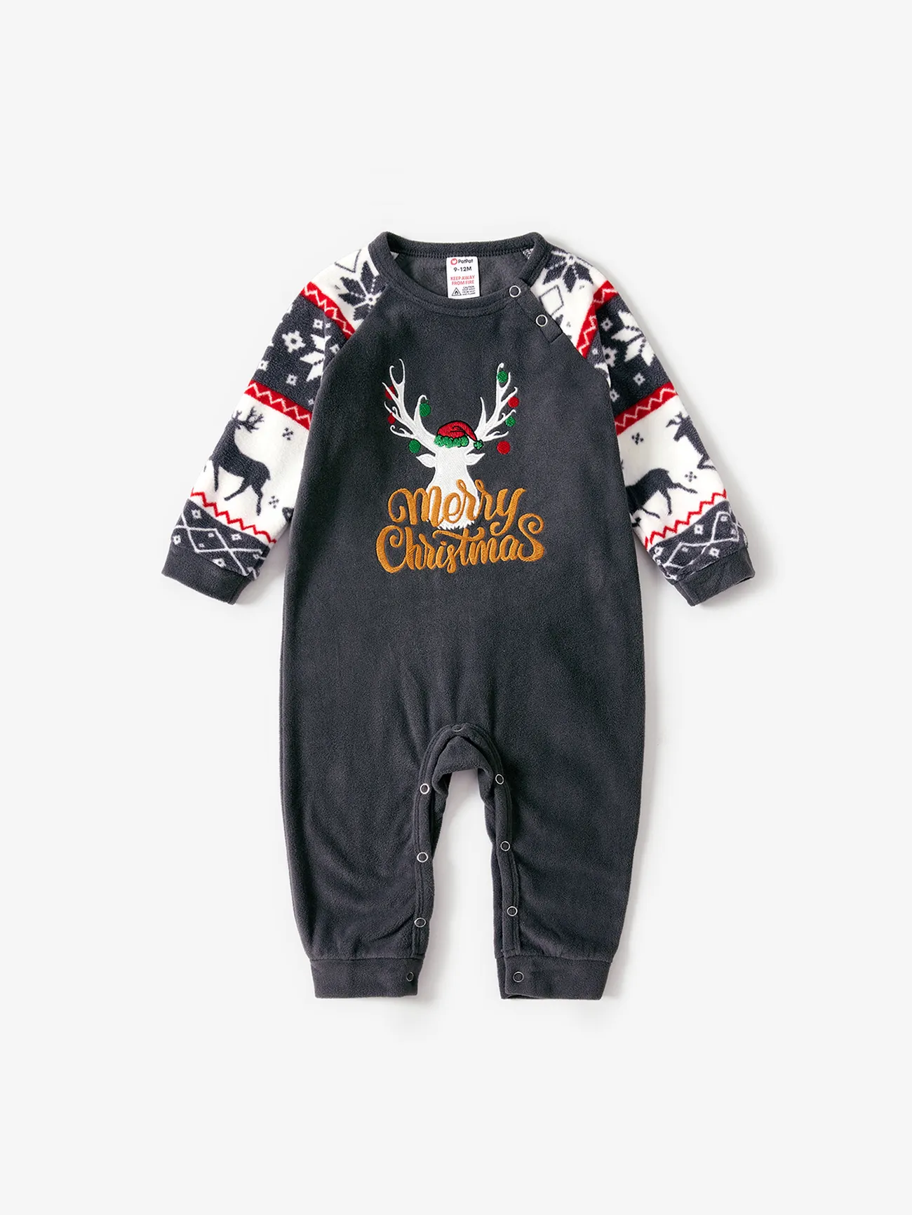 

Christmas Family Matching Deer & Letter Embroidered Raglan-sleeve Thickened Polar Fleece Pajamas Sets (Flame Resistant)