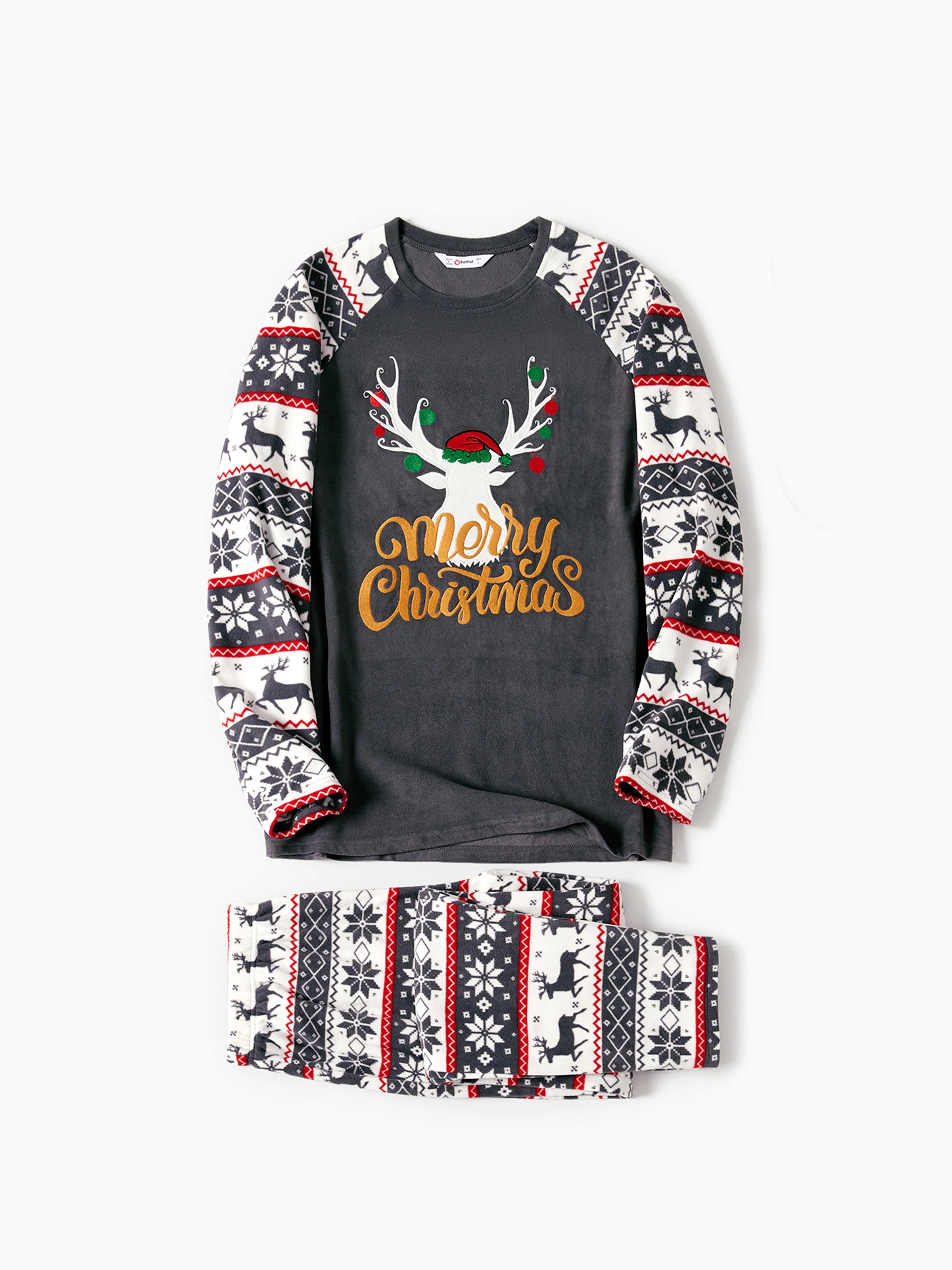 

Christmas Family Matching Deer & Letter Embroidered Raglan-sleeve Thickened Polar Fleece Pajamas Sets (Flame Resistant)