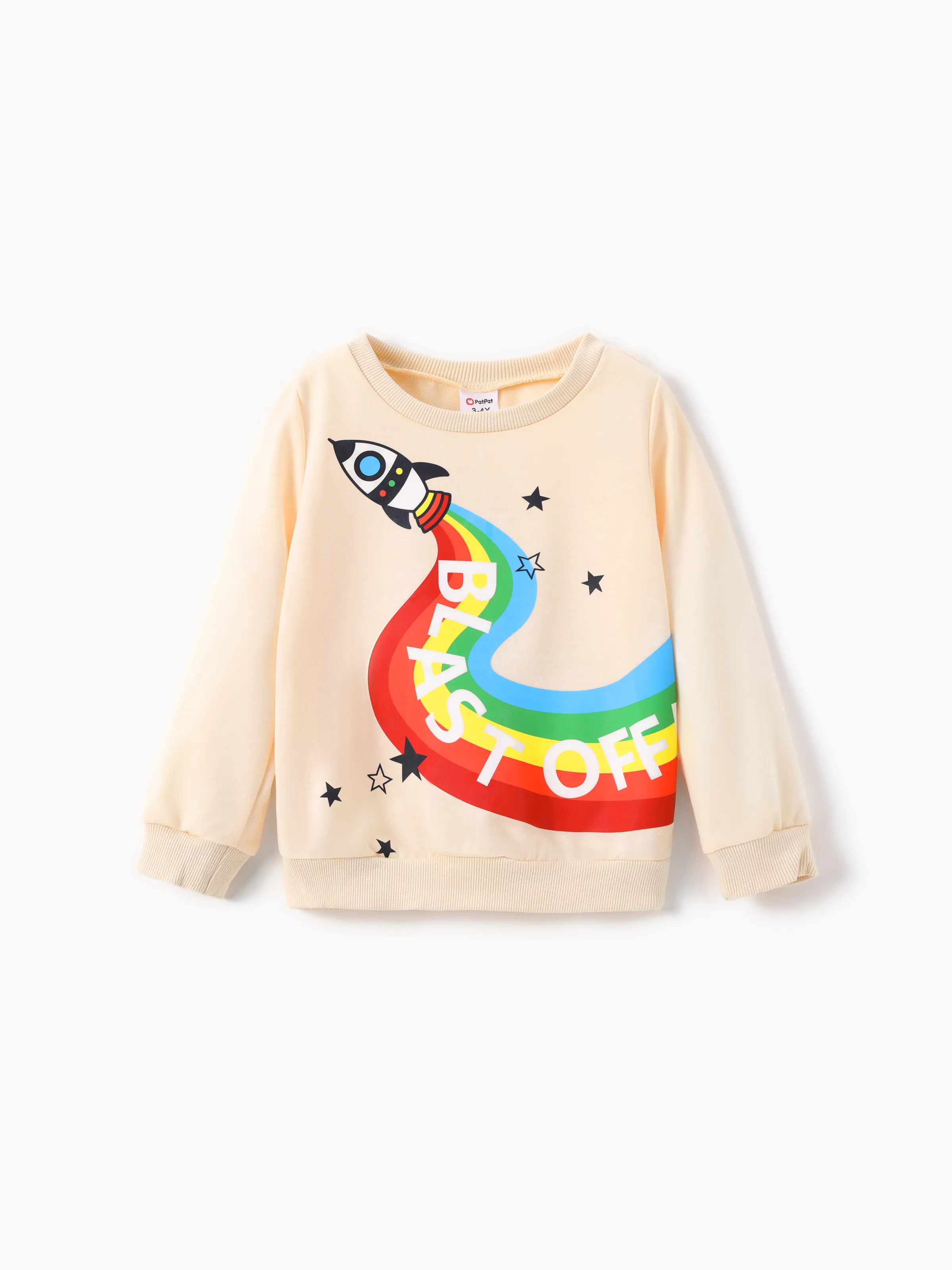 

Toddler Boy Rocket Letter Rainbow/Vehicle Print Pullover Sweatshirt