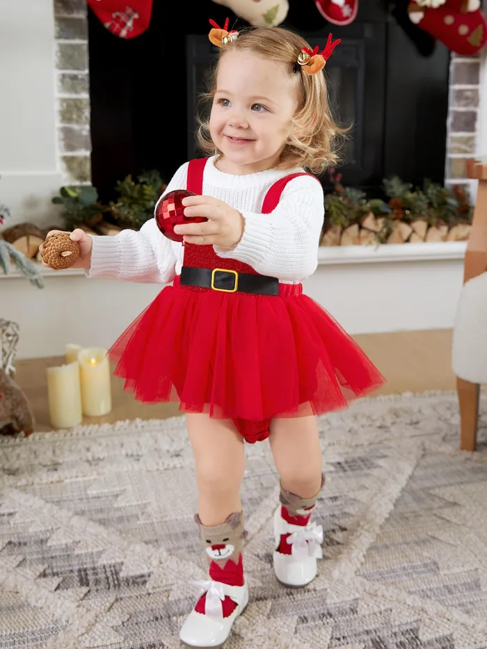 Baby Girl Christmas Mesh Strap Romper