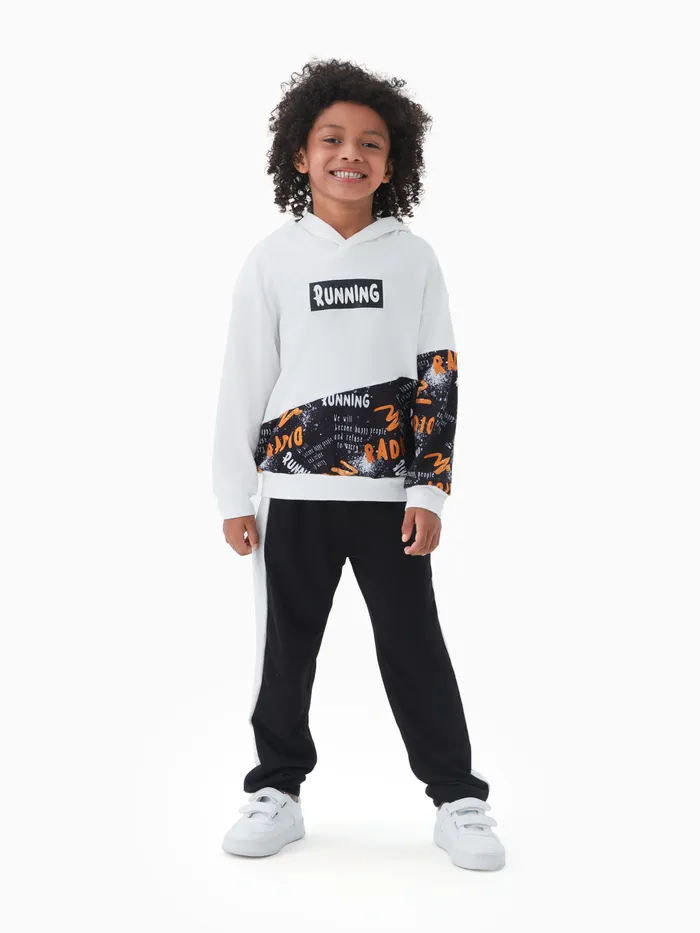 2pcs Kid Boy Letters Print Long-sleeve Hoodie and Pants Set