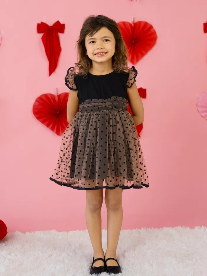 Valentine's Day Polka Dot Mesh Flutter-sleeve Dress