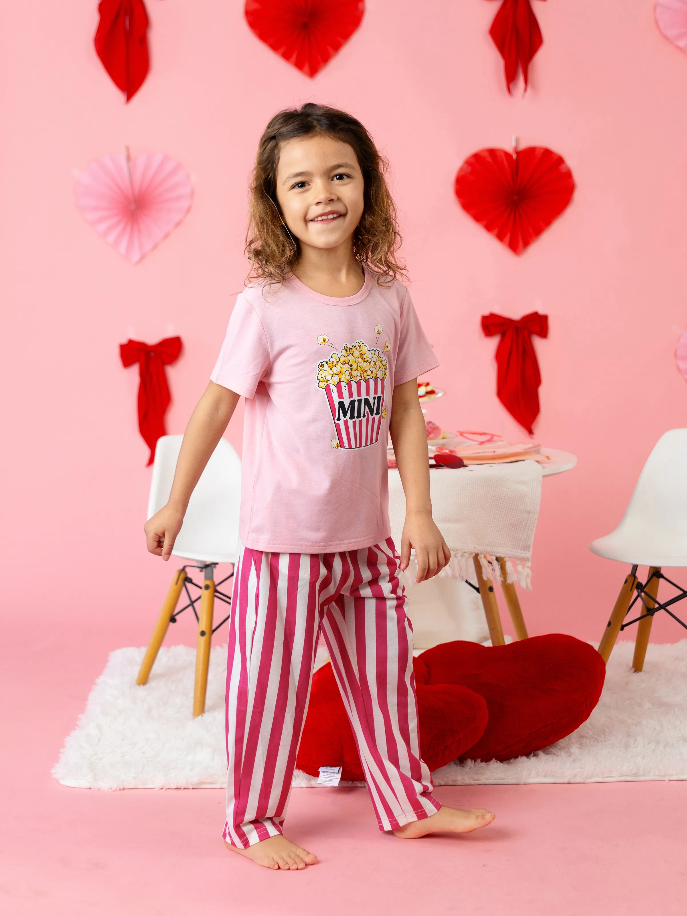 

Valentine's Day Family Pajamas Short-sleeve Popcorn Print Striped Matching Set