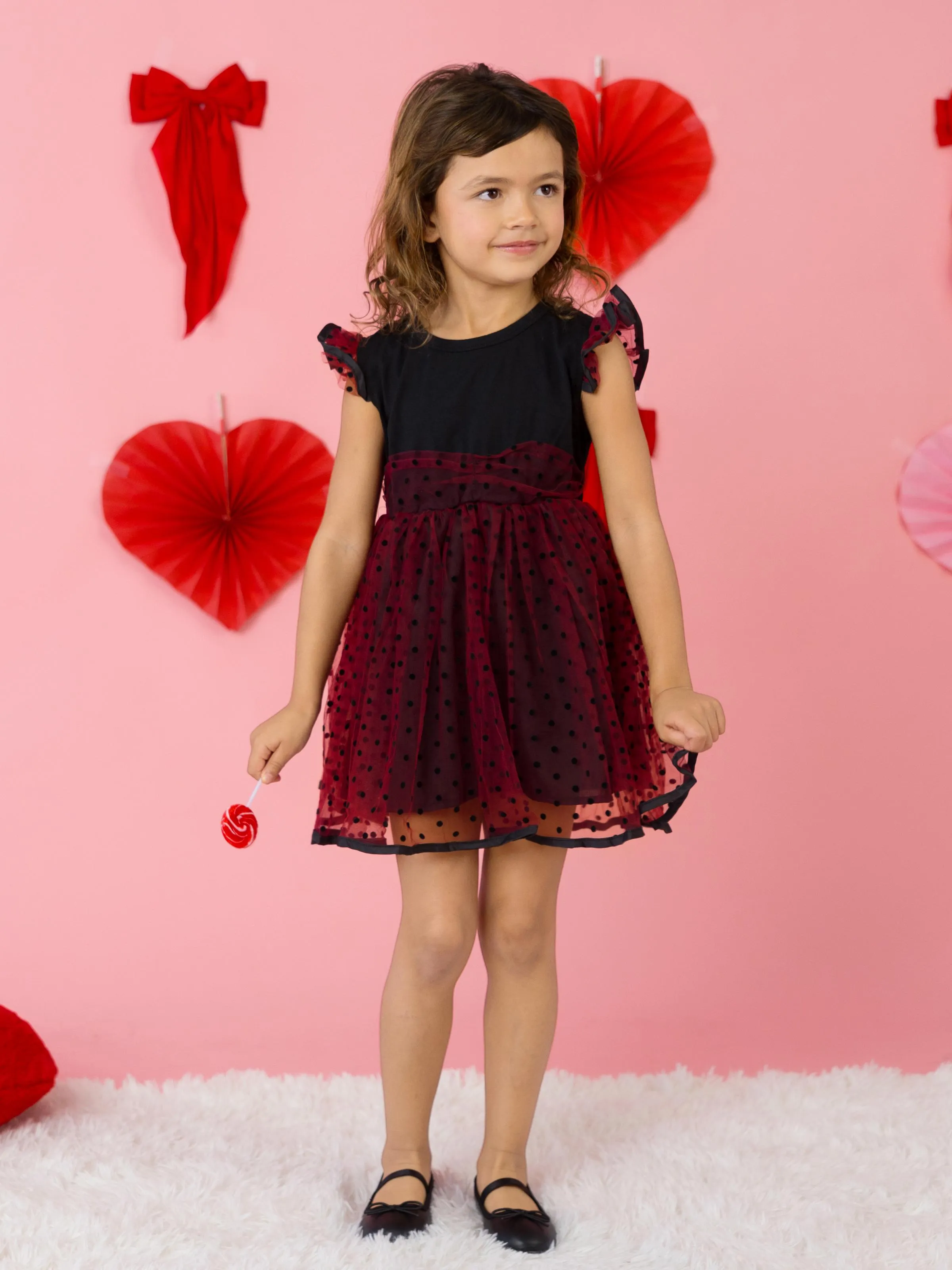 

Valentine's Day Polka Dot Mesh Flutter-sleeve Dress