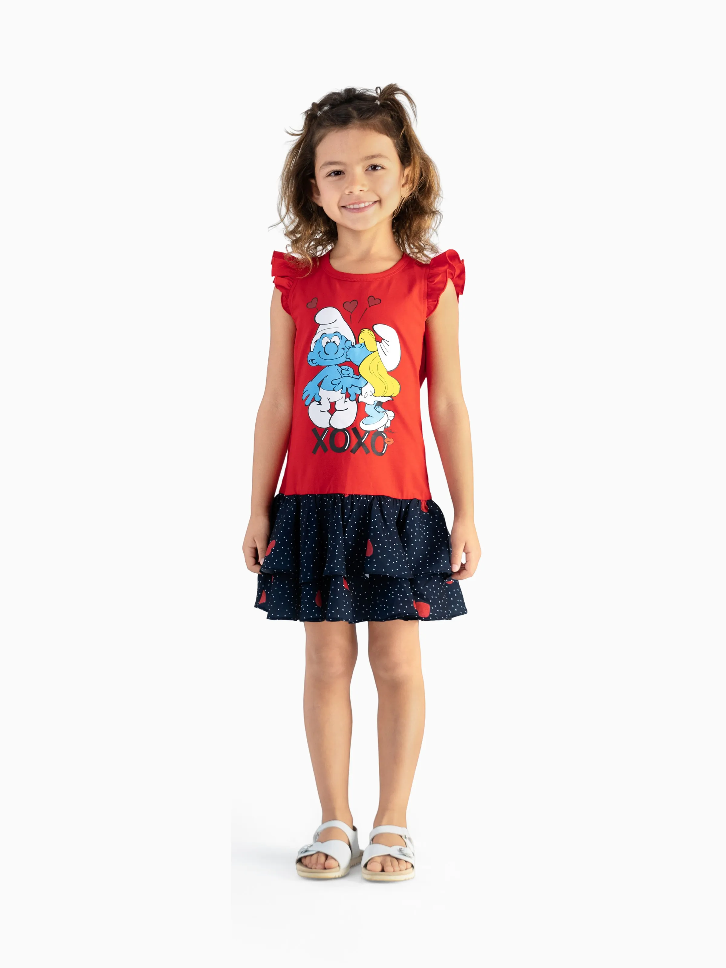 

The Smurfs Family matching 1pc Valentine's Day Heart-shaped Dress/Cotton Colorblock Top/Jumpsuit