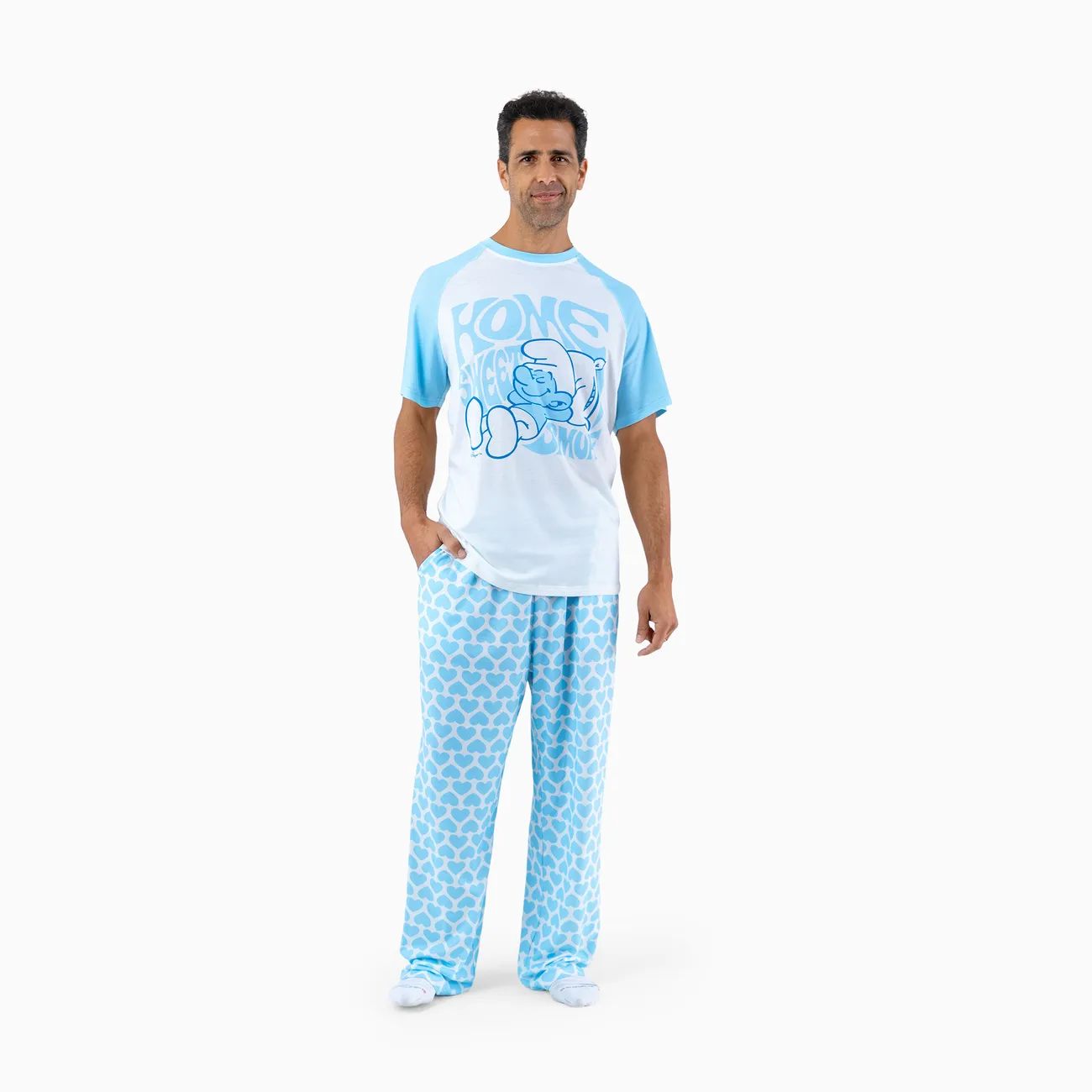 The Smurfs Family matching 2pcs Valentine's Day Heart Pattern Lapel Pajamas Set(Flame Resistant)
