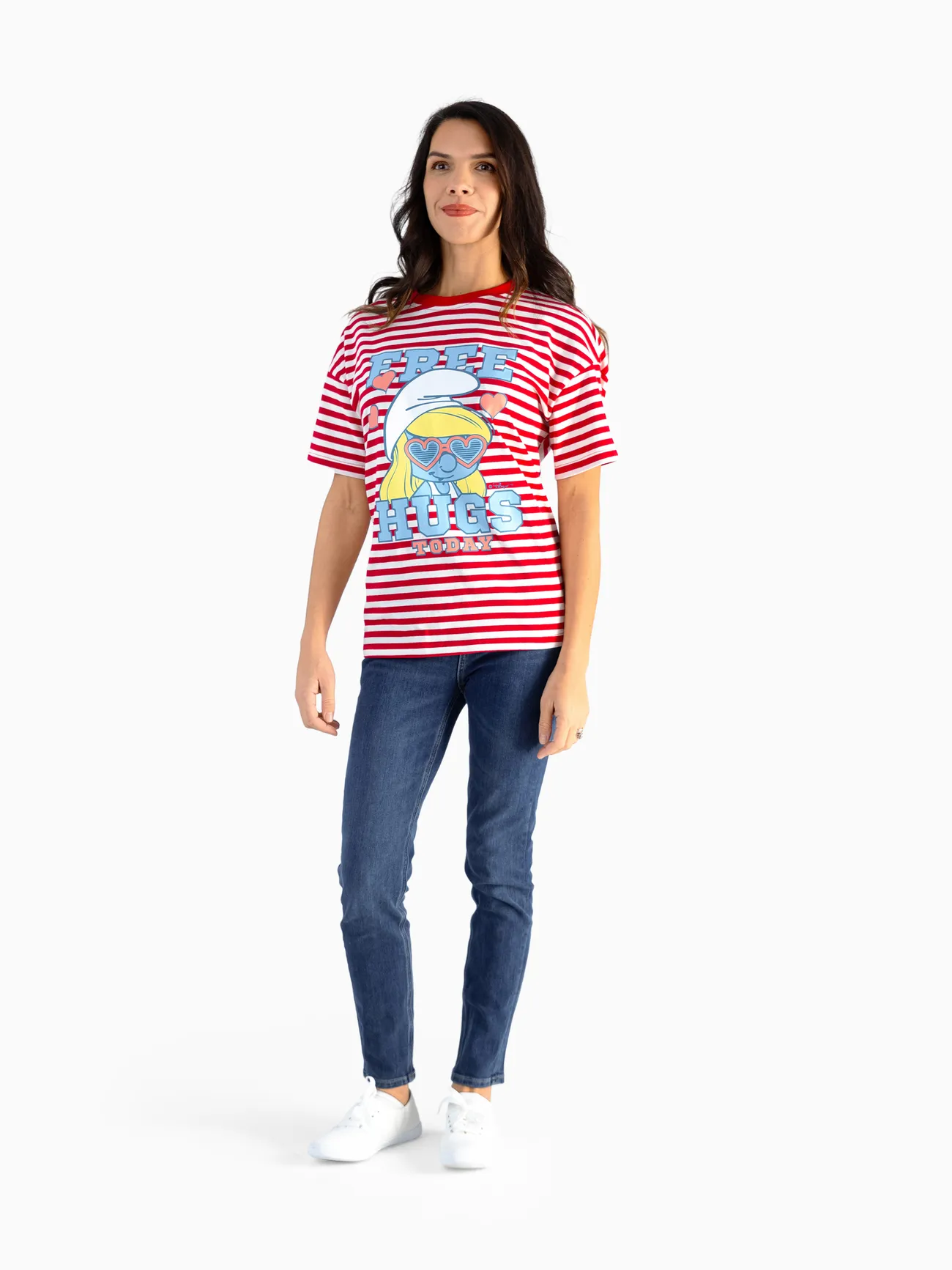 Women - The Smurfs Family matching 1pc Cotton Valentine's Day Stripe Top/Jumpsuit - Red - image 2