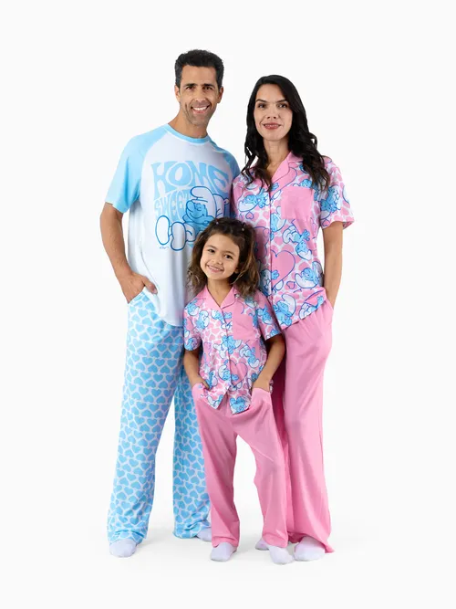 Die Schlümpfe Familie passende 2pcs Valentinstag Herz Muster Revers Pyjamas Set (schwer entflammbar)