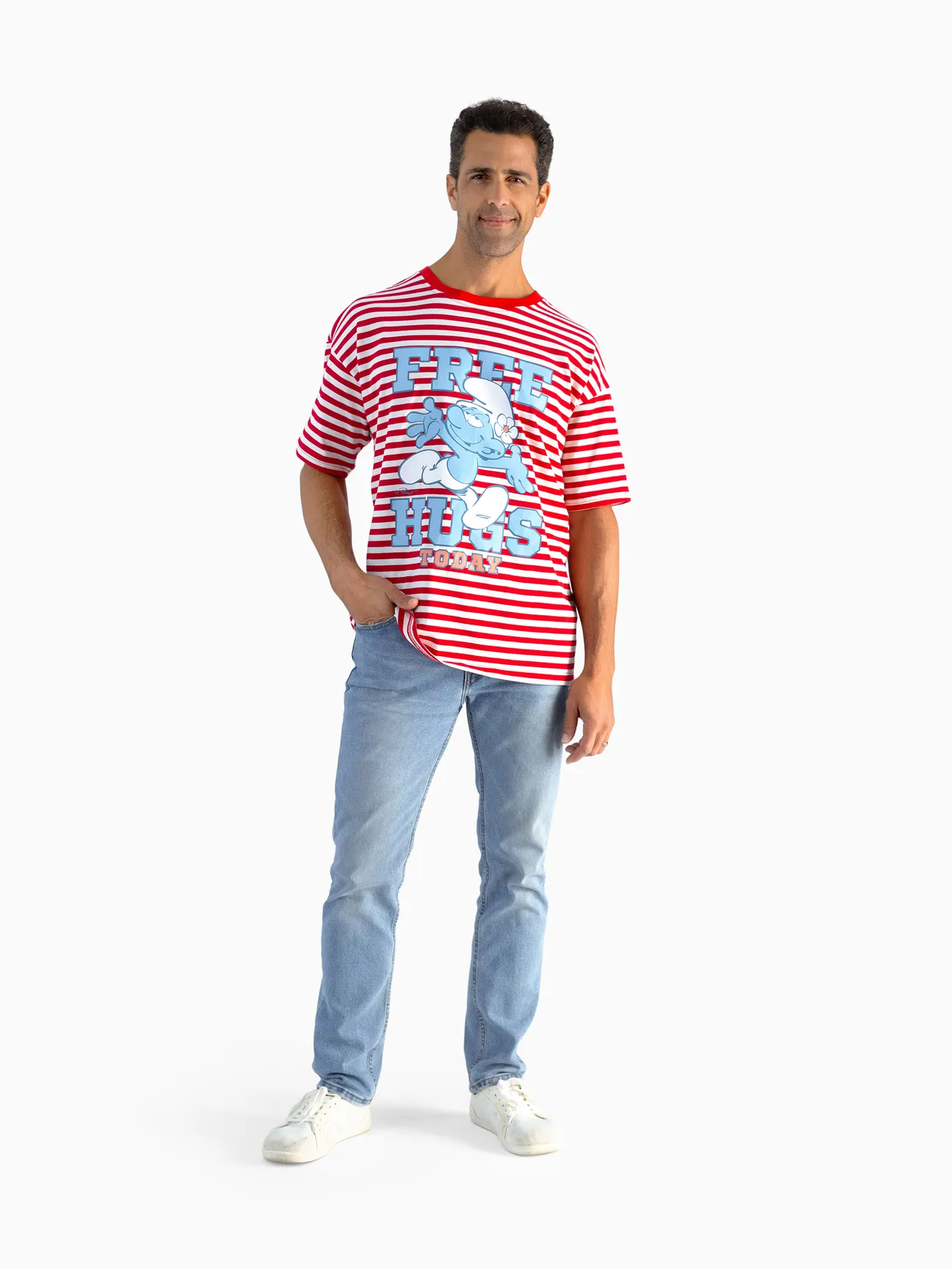 Men - The Smurfs Family matching 1pc Cotton Valentine's Day Stripe Top/Jumpsuit - Red - image 17