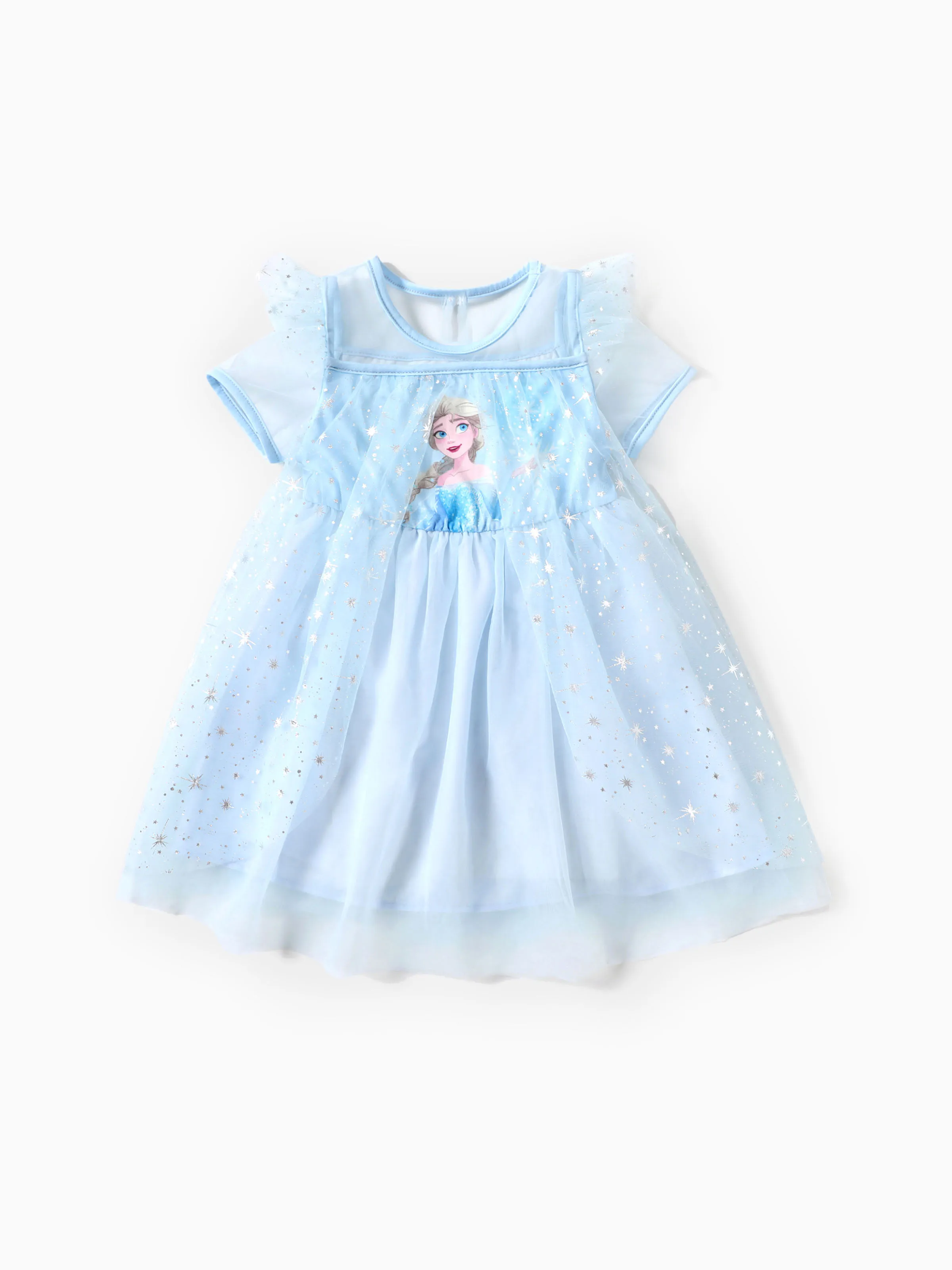 

Disney Frozen Elsa 1pc Toddler Girl Character Print with Sparkle Tulle Ruffled Dress