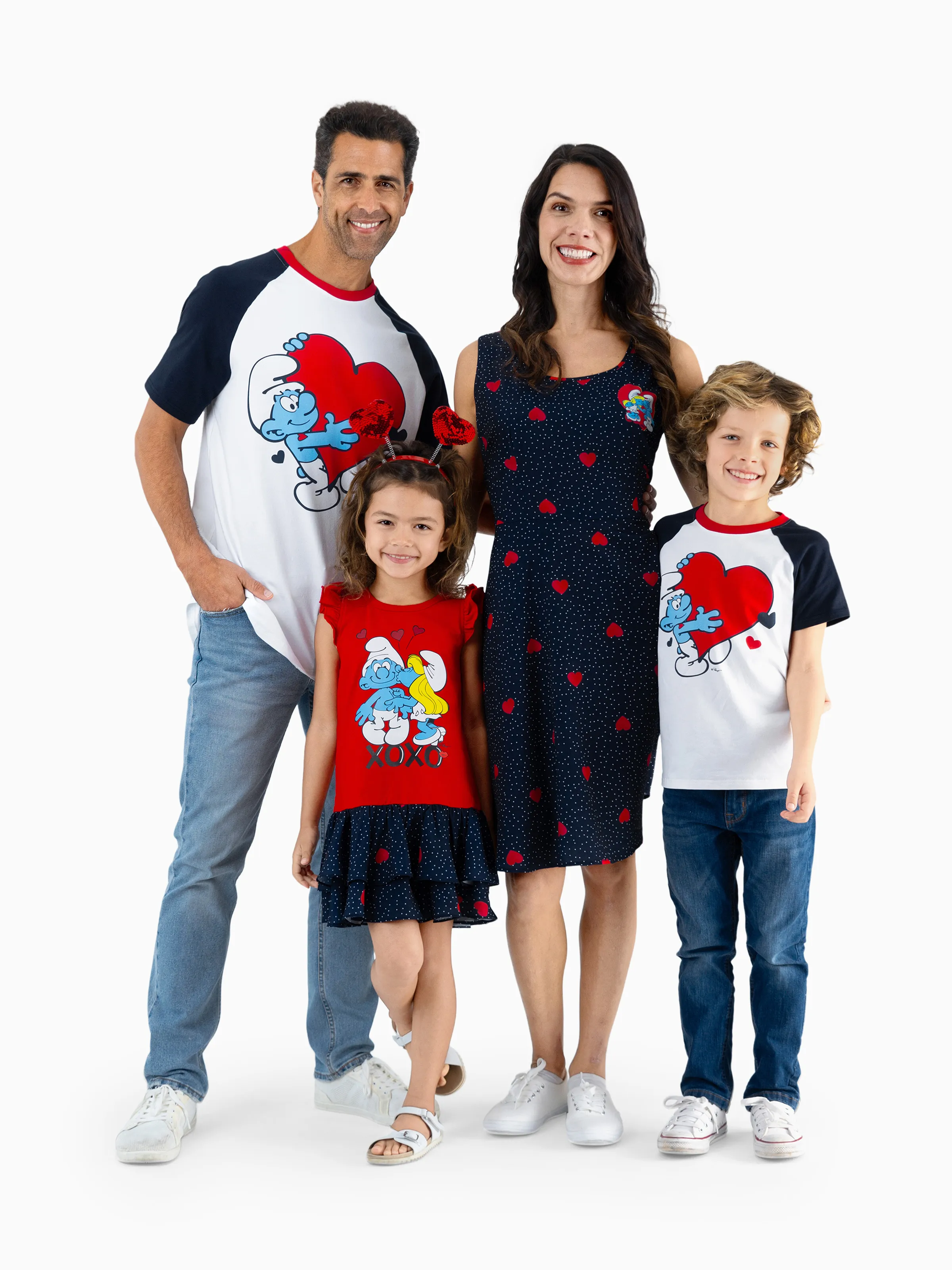 The Smurfs Family matching 1pc Valentine's Day Heart-shaped Dress/Cotton Colorblock Top/Jumpsuit