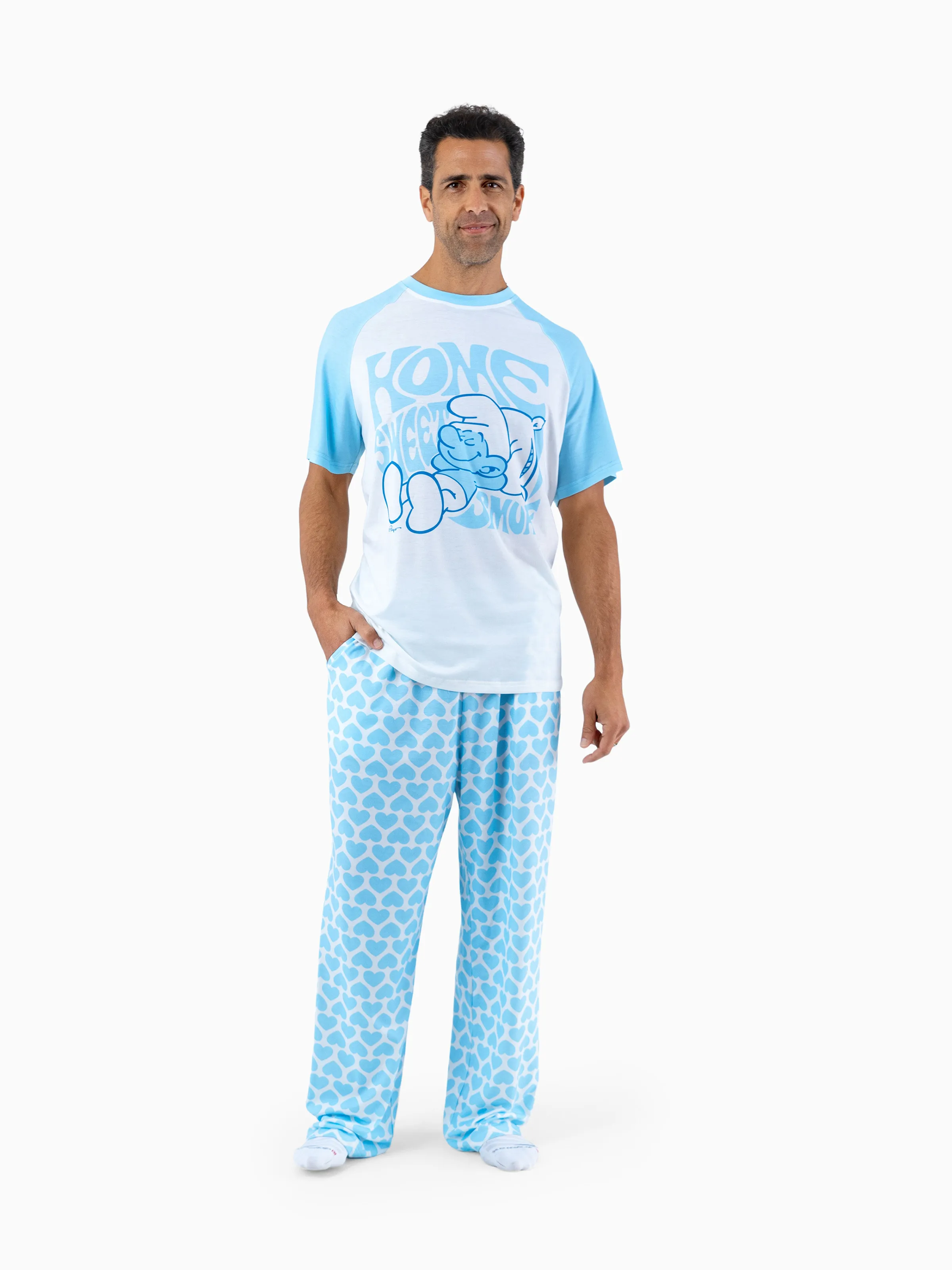 

The Smurfs Family matching 2pcs Valentine's Day Heart Pattern Lapel Pajamas Set(Flame Resistant)