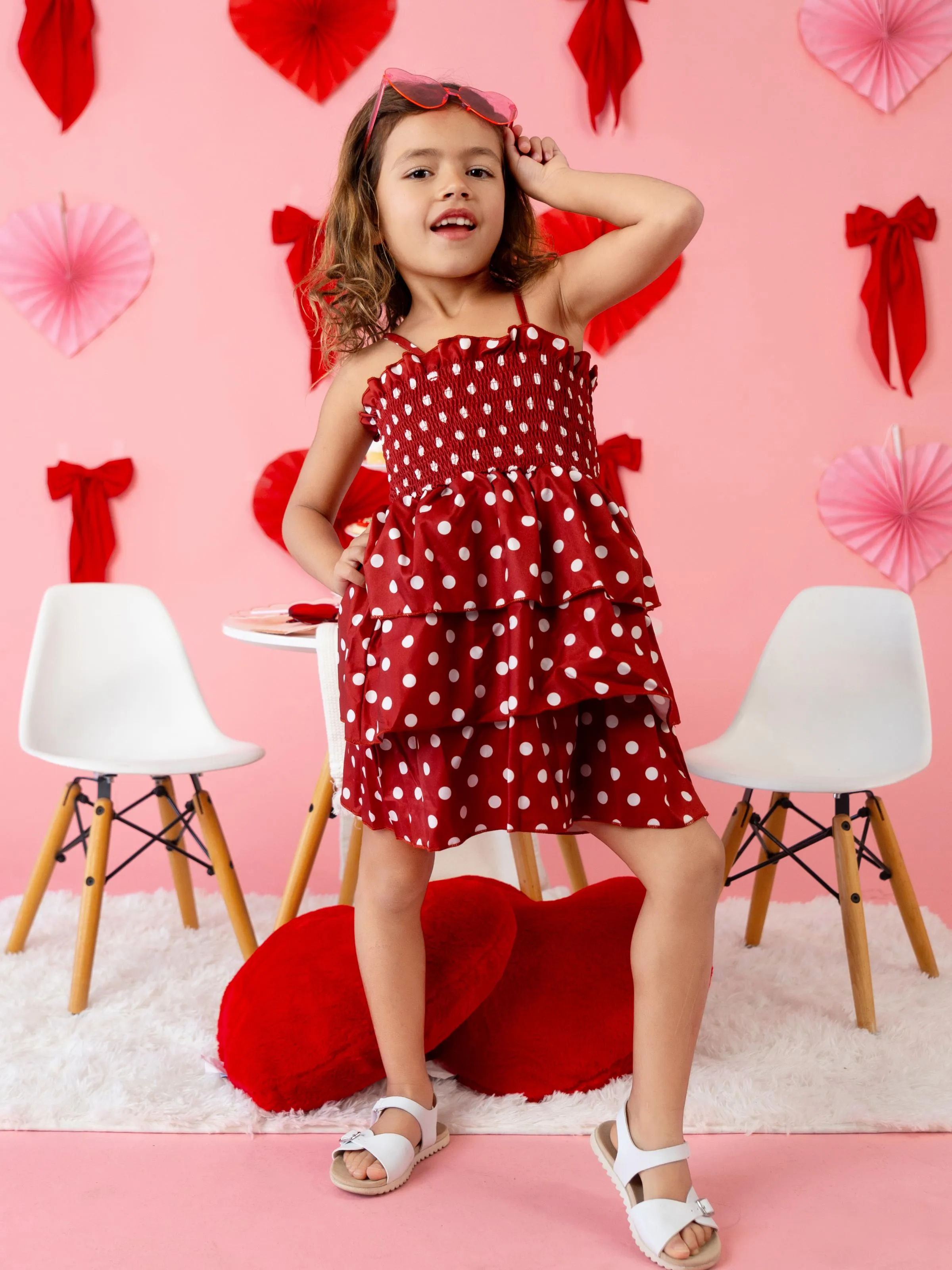 Toddler Girl Polka Dots Layered Smocked Slip Dress