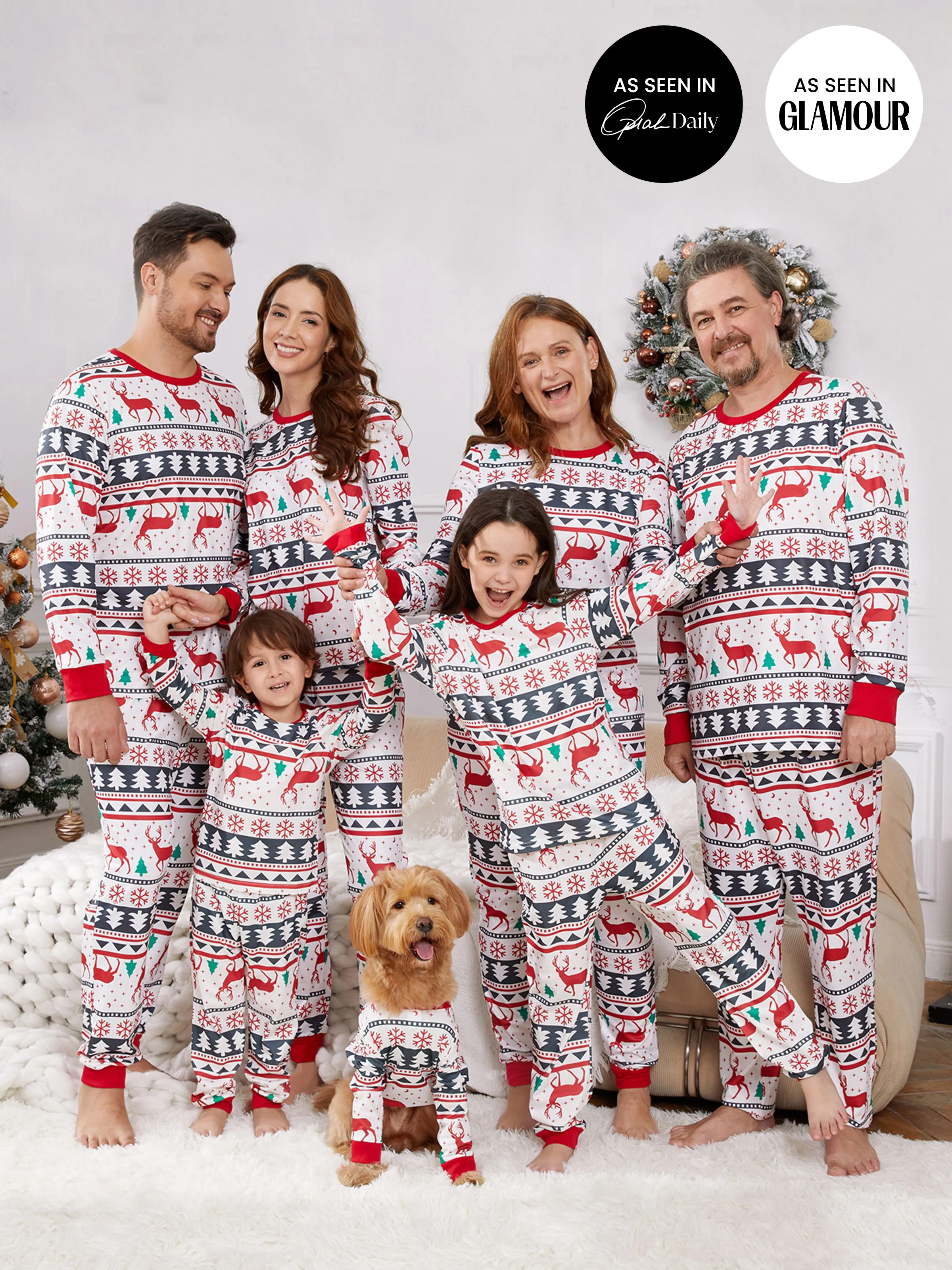 Family Christmas Pajamas All Over Reindeer Print Long-sleeve