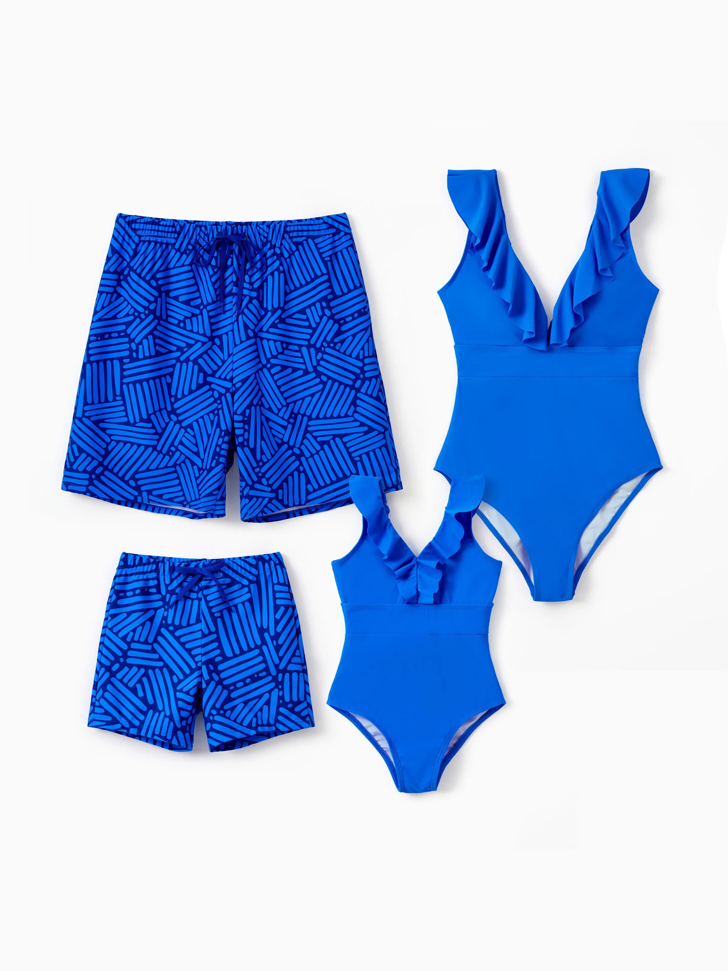 Family Matching Blue Ruffle One-piece Swimsuit or Swim Trunks