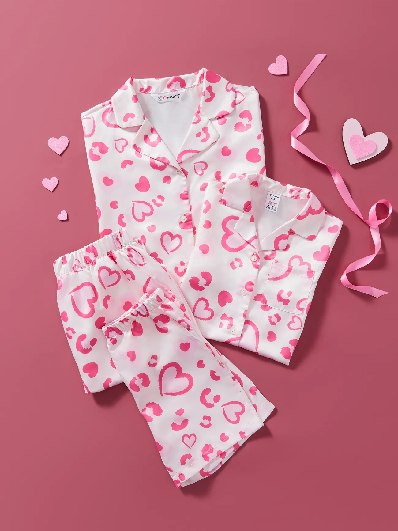 Valentine's Day Pajamas for Mommy and Me - Heart-shaped Short-sleeve Matching PJ Set