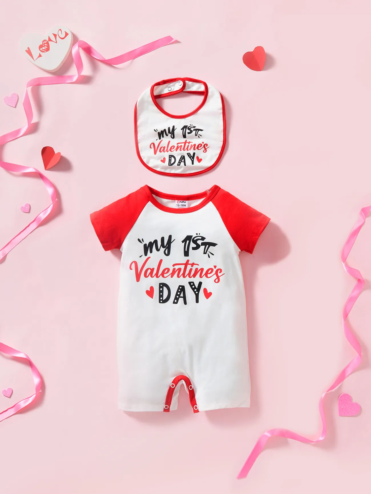 Baby Boy/Girl Valentine's Day 2pcs Letter Print Romper and bib Set