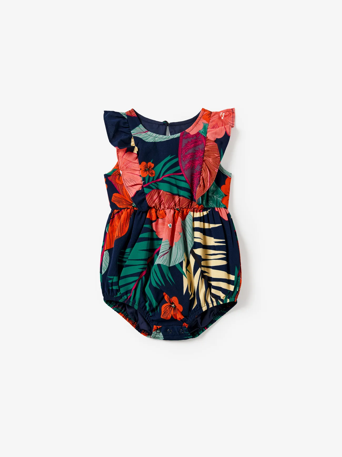 Baby Girl - Family Matching Sets Floral Panel Black tee and V-neck Strap Dress with Hidden Snap - Deep Blue - image 12