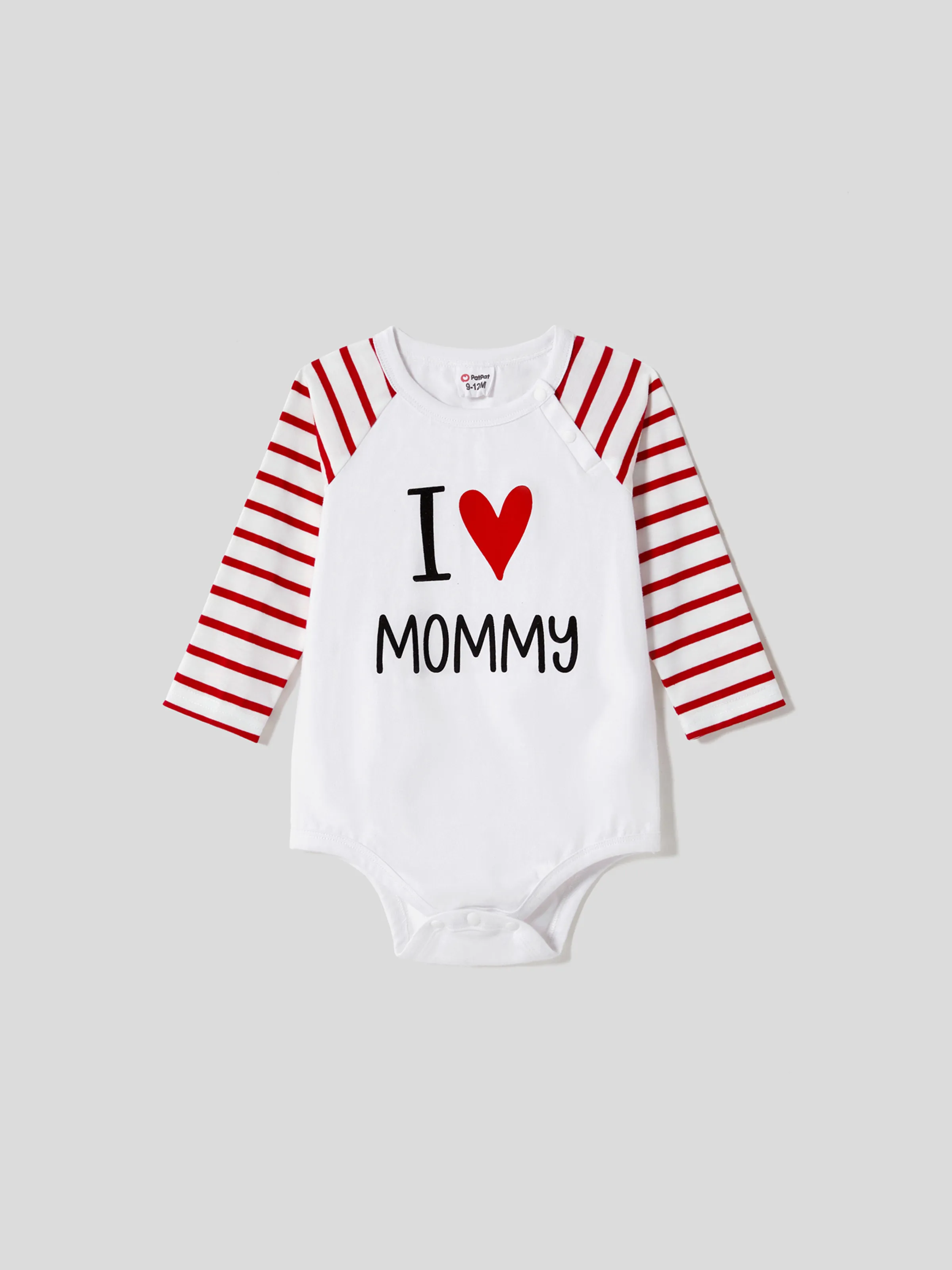 

Mother's Day Family Matching 95% Cotton Letter Graphic Striped Raglan Sleeve T-shirts and Allover Red Heart Print Surplice Neck Ruffle-sleeve Belted Naia™ Dresses Sets