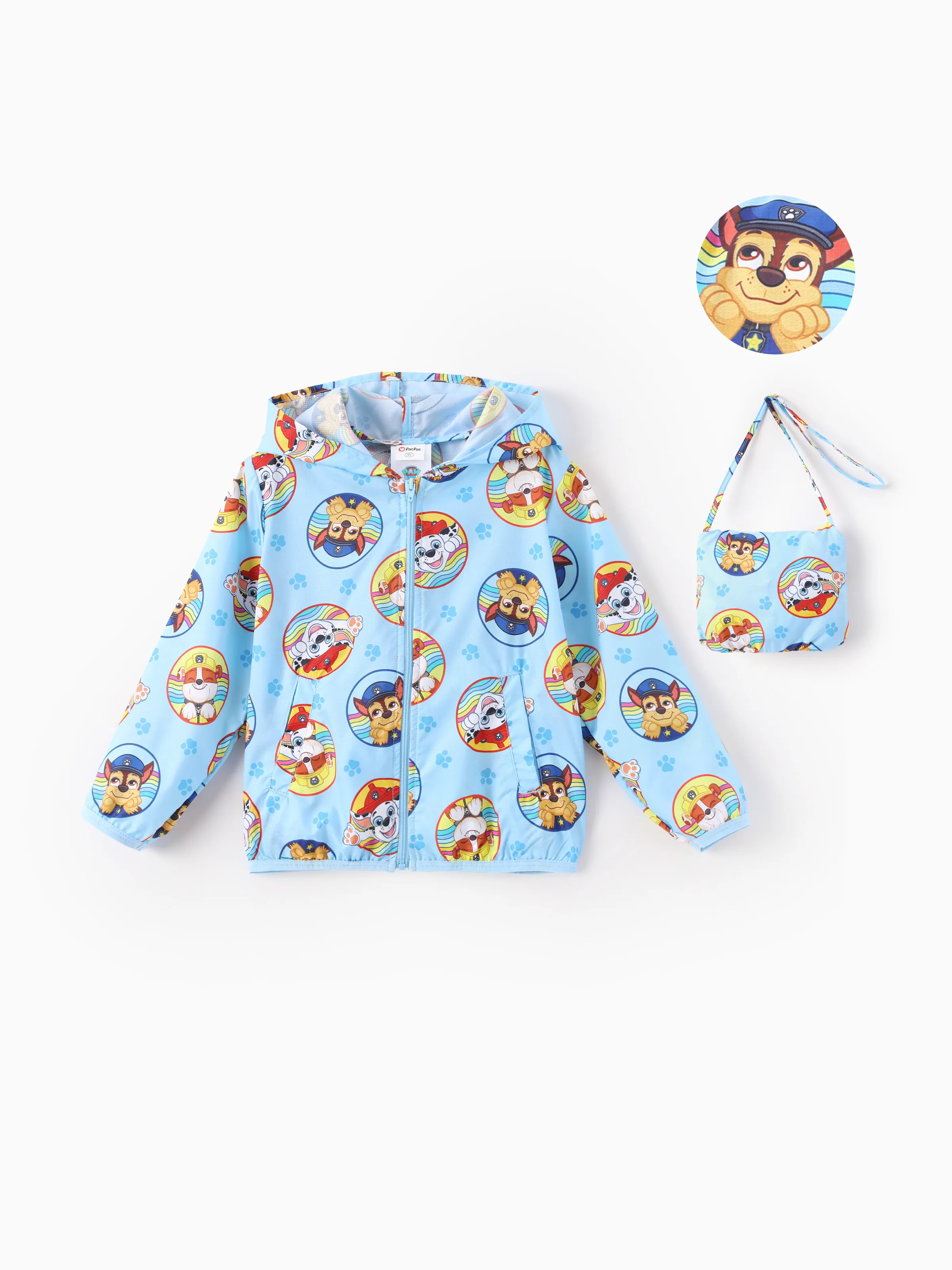 

PAW Patrol Toddler Boy/Girl 1pc Chase Marshall And Rubble/Skye Everest And Liberty Allover Zipper Hooded Storage Sun Protection Jacket