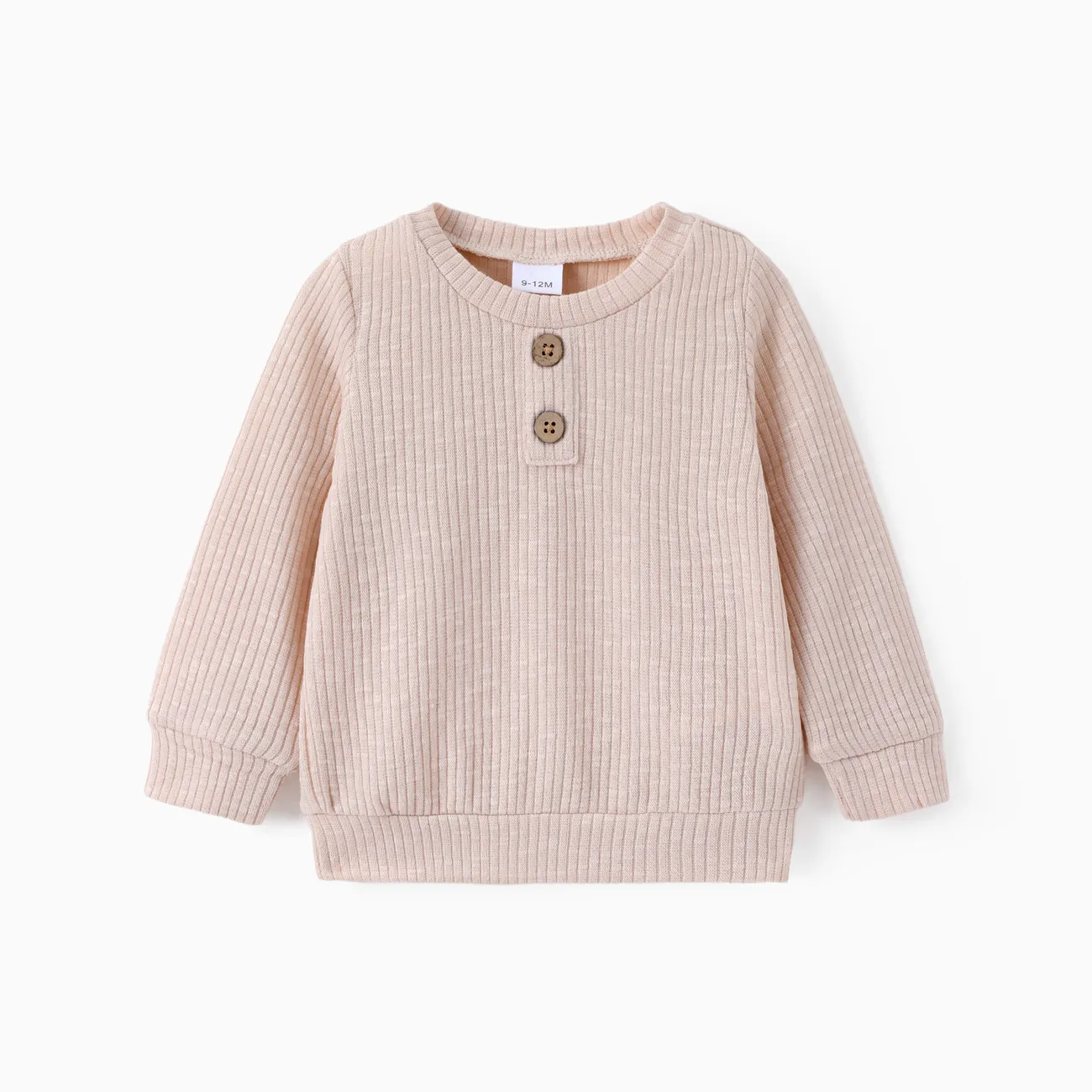 braun - 3-teiliges Baby-Set aus geripptem Sweatshirt und Patchwork-Waffelhosen und Jogginghosen für Jungen mit Knöpfen - image 2