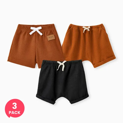 

3-Pack Baby Boy Badge Detail & Elasticized Waist Solid Waffle Textured Shorts