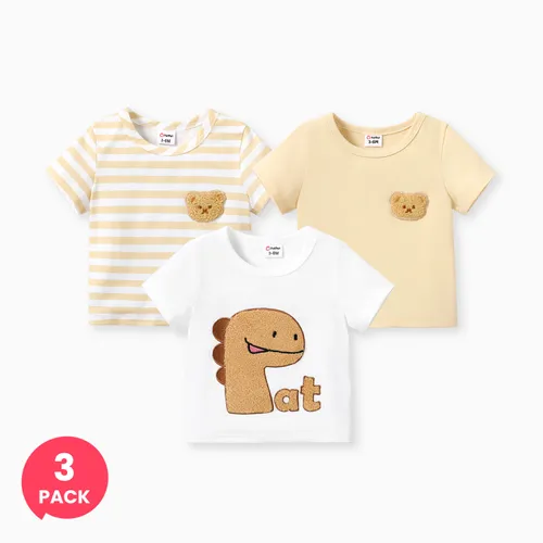 Pack de 3 camisetas de dinosaurio y oso para bebé/niña