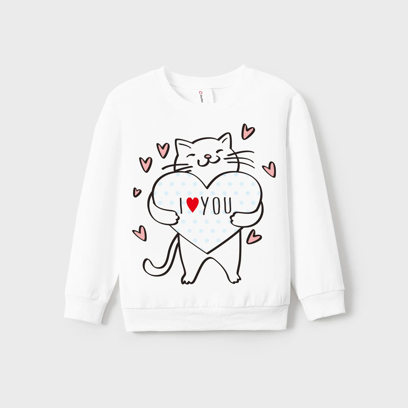 

Valentine's Day Toddler/Kid Girl 95% Cotton Cat Print Pullover Sweatshirt