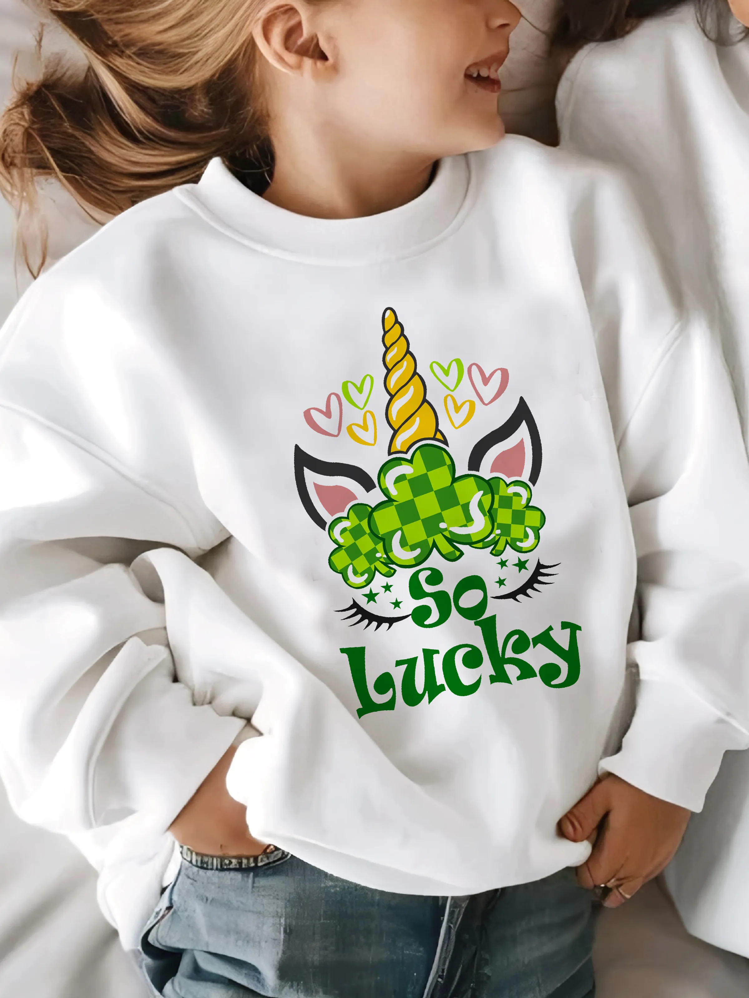 St. Patrick's Day Toddler/Kid Girl Cotton Unicorn Print Sweatshirt