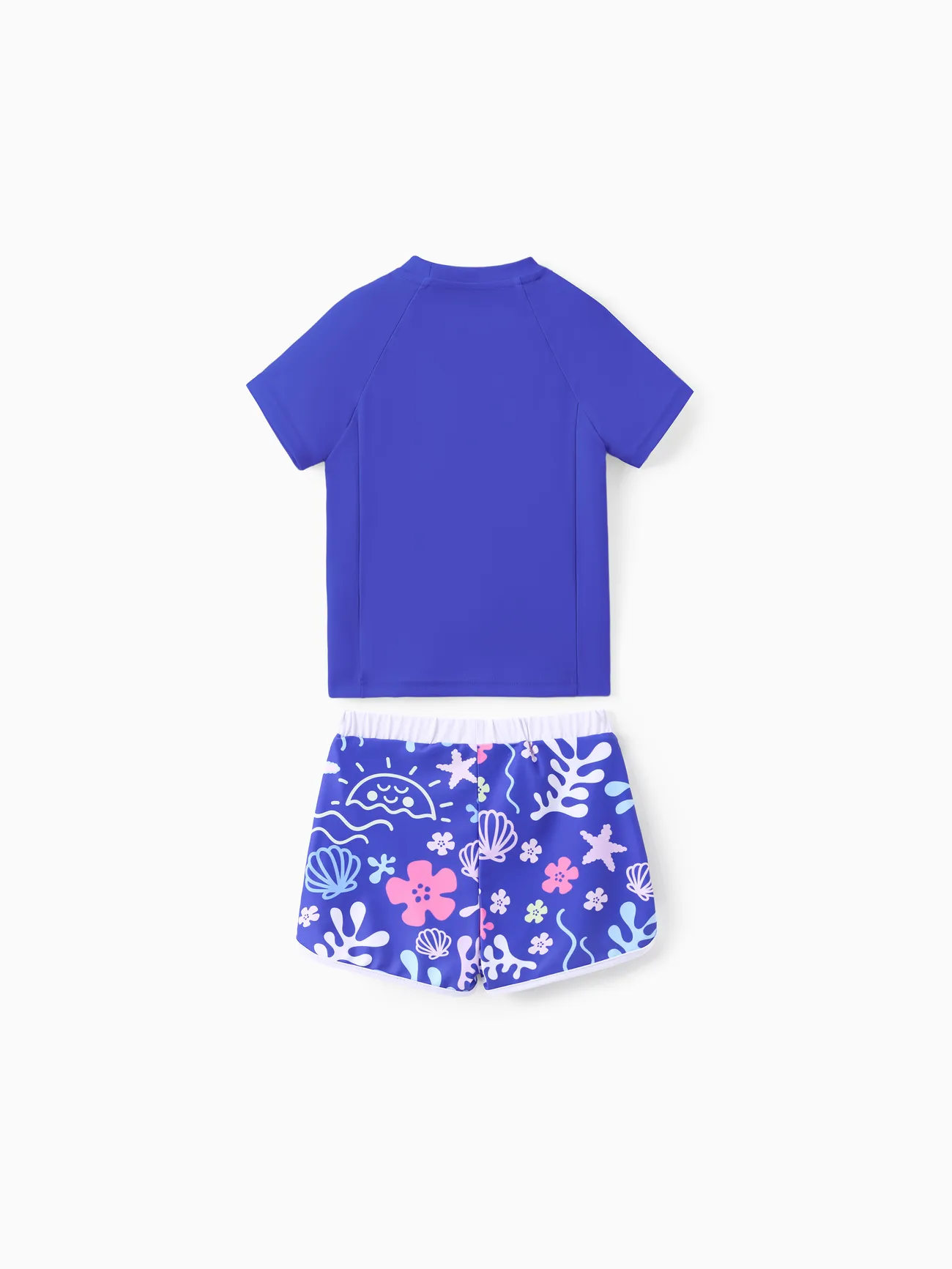 Purple - Disney Stitch Kid Girl 2pcs Character Tropical Floral Colorblock Print Short-sleeve Tops and Trunks UPF 50+ Swimsuit Set - image 2