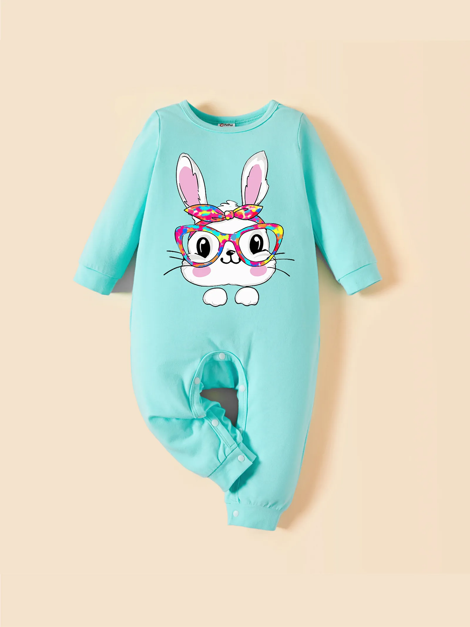 Easter Day Baby Girl Cotton Rabbit Print Jumpsuit