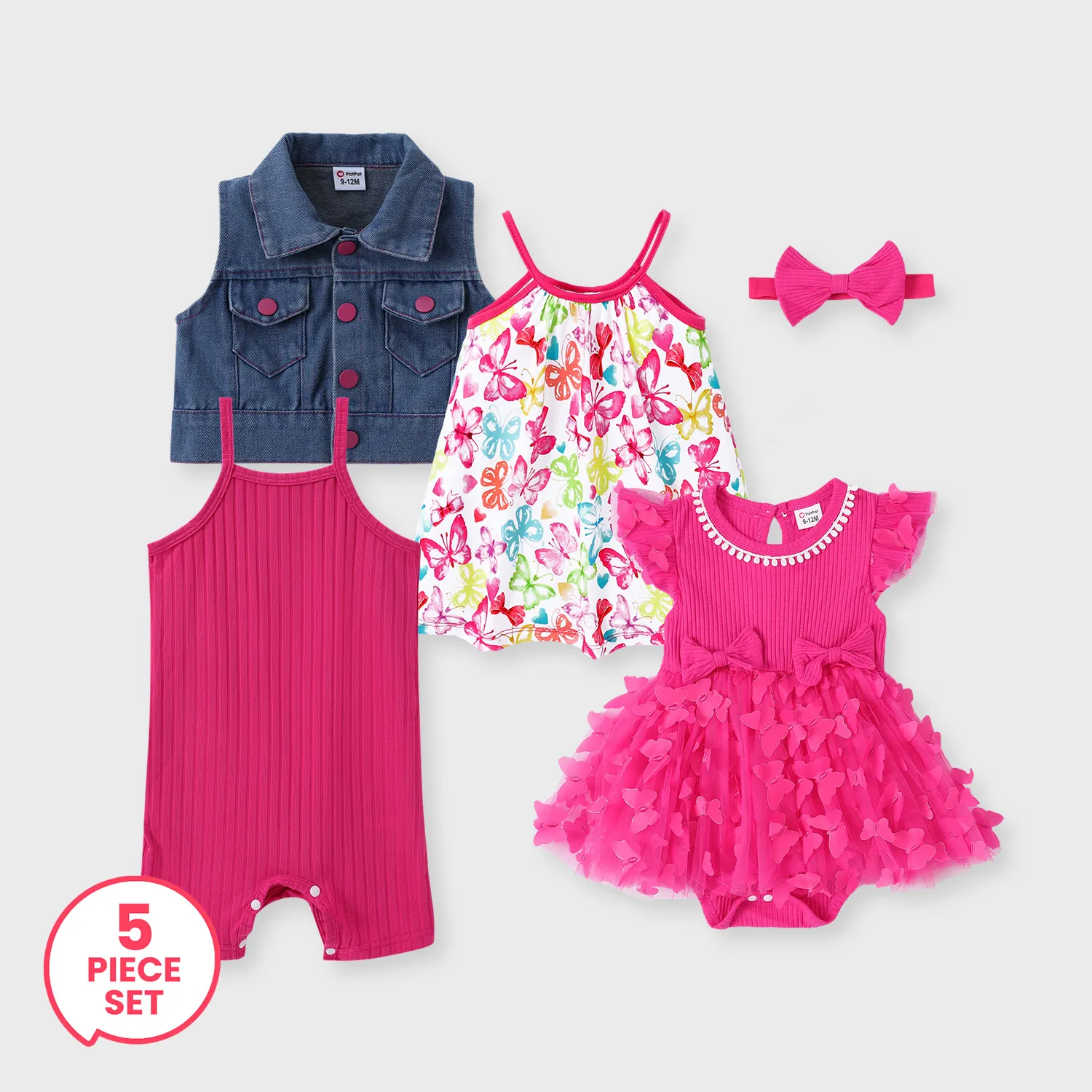 

5-Piece Baby Girl Fashionable Dopamine Pink Set