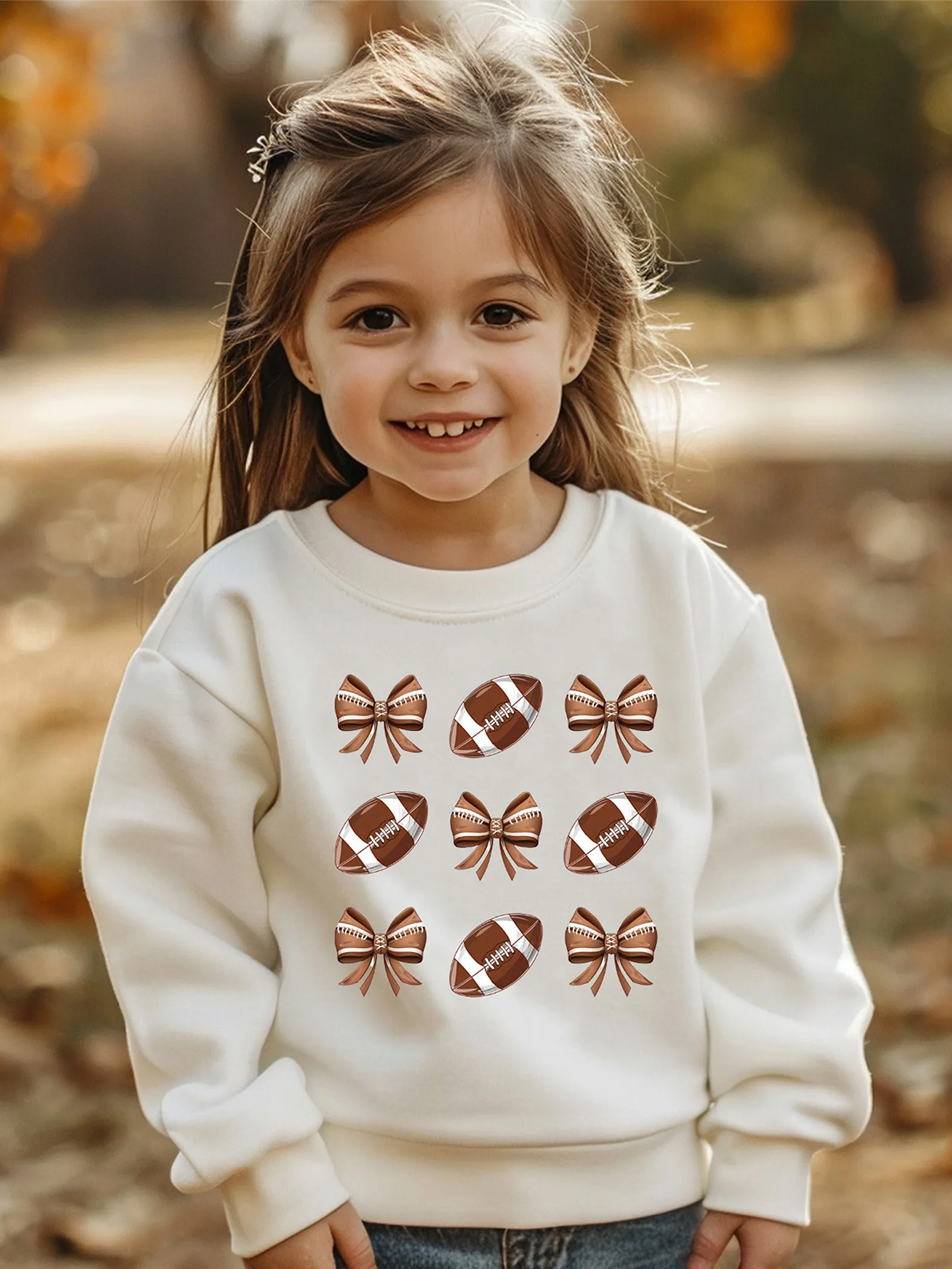 

Super Bowl Toddler/Kid Girl Cotton Ball & Bowknot Print Pullover Sweatshirt