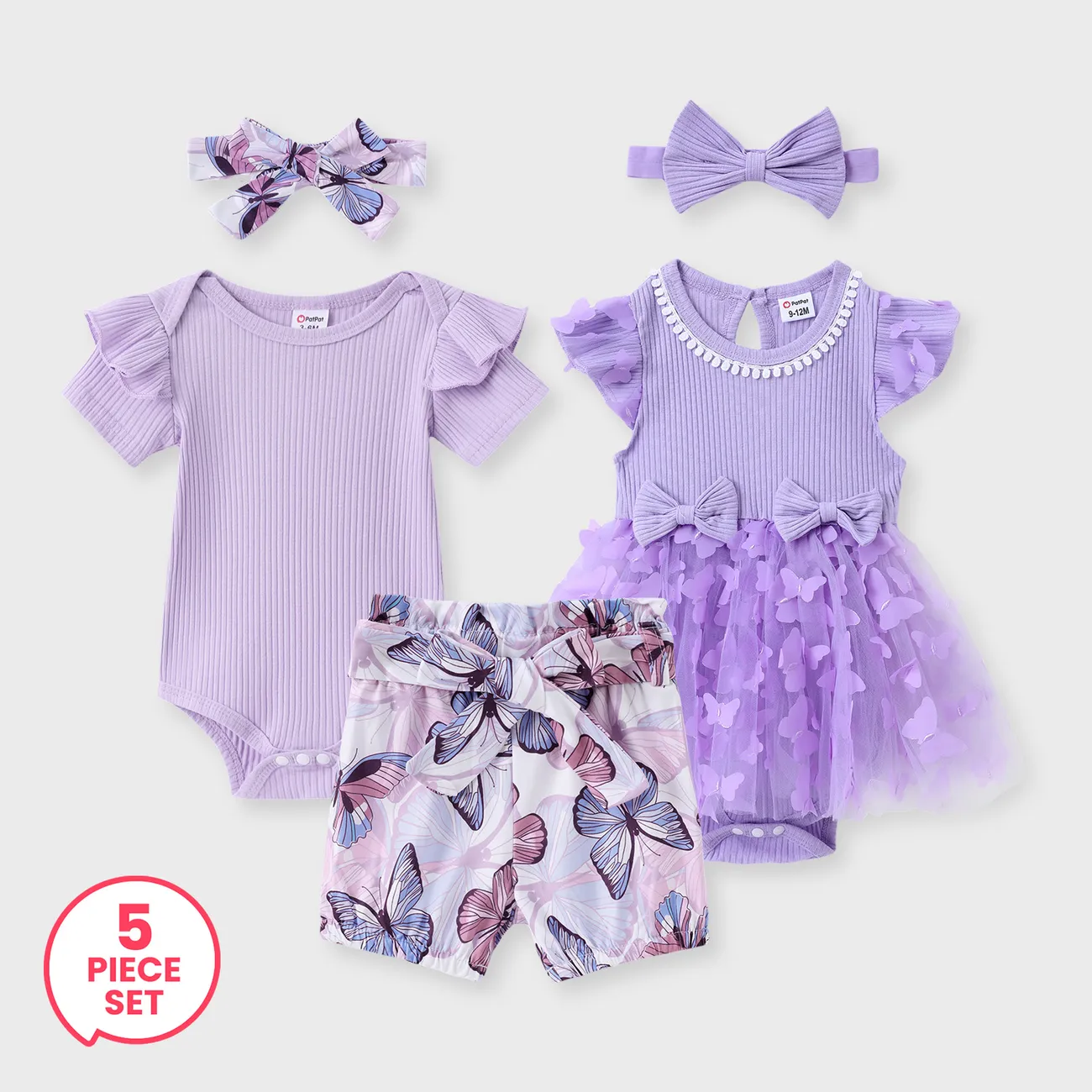 

5-Piece Baby Girl Sweet Purple Style Set